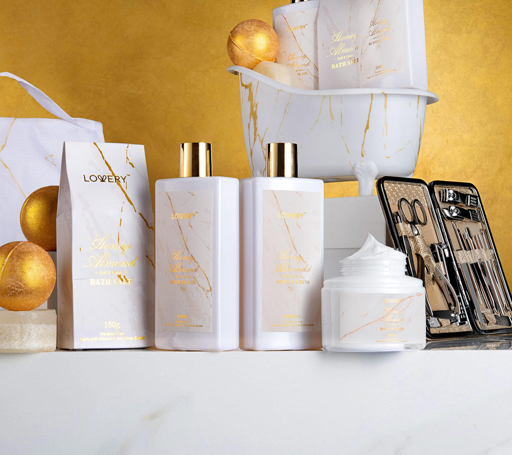 LOVERY 31-Piece Spa Gift Basket for Women – Honey Almond Bath & Nail Kit