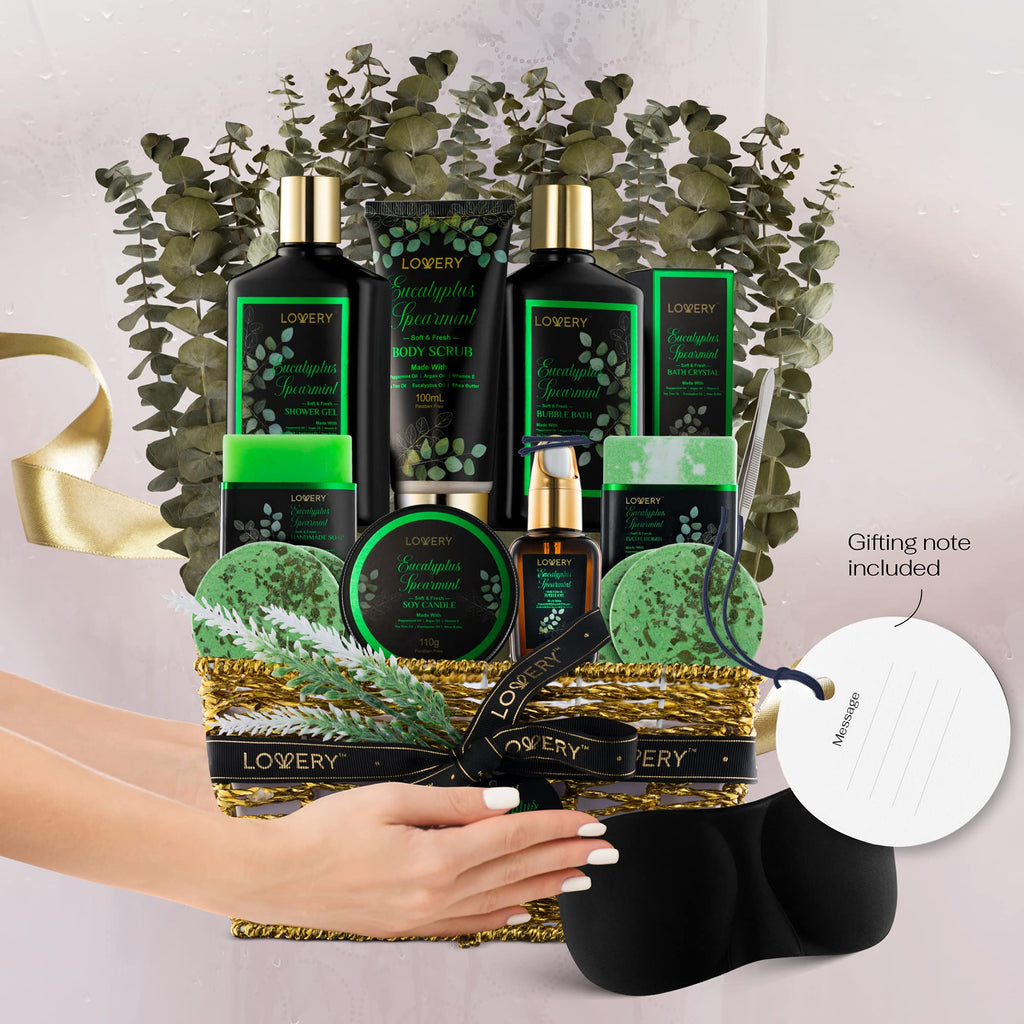 LOVERY Eucalyptus Spearmint Bath Set – 17-Piece Home Spa Gift Basket