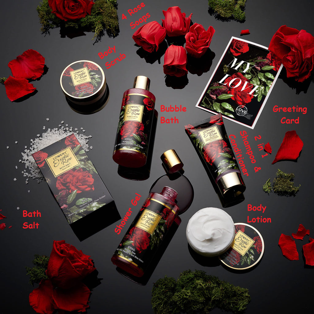 LOVERY Valentine's Gift Basket for Her – Exotic Rose Spa Gift Set