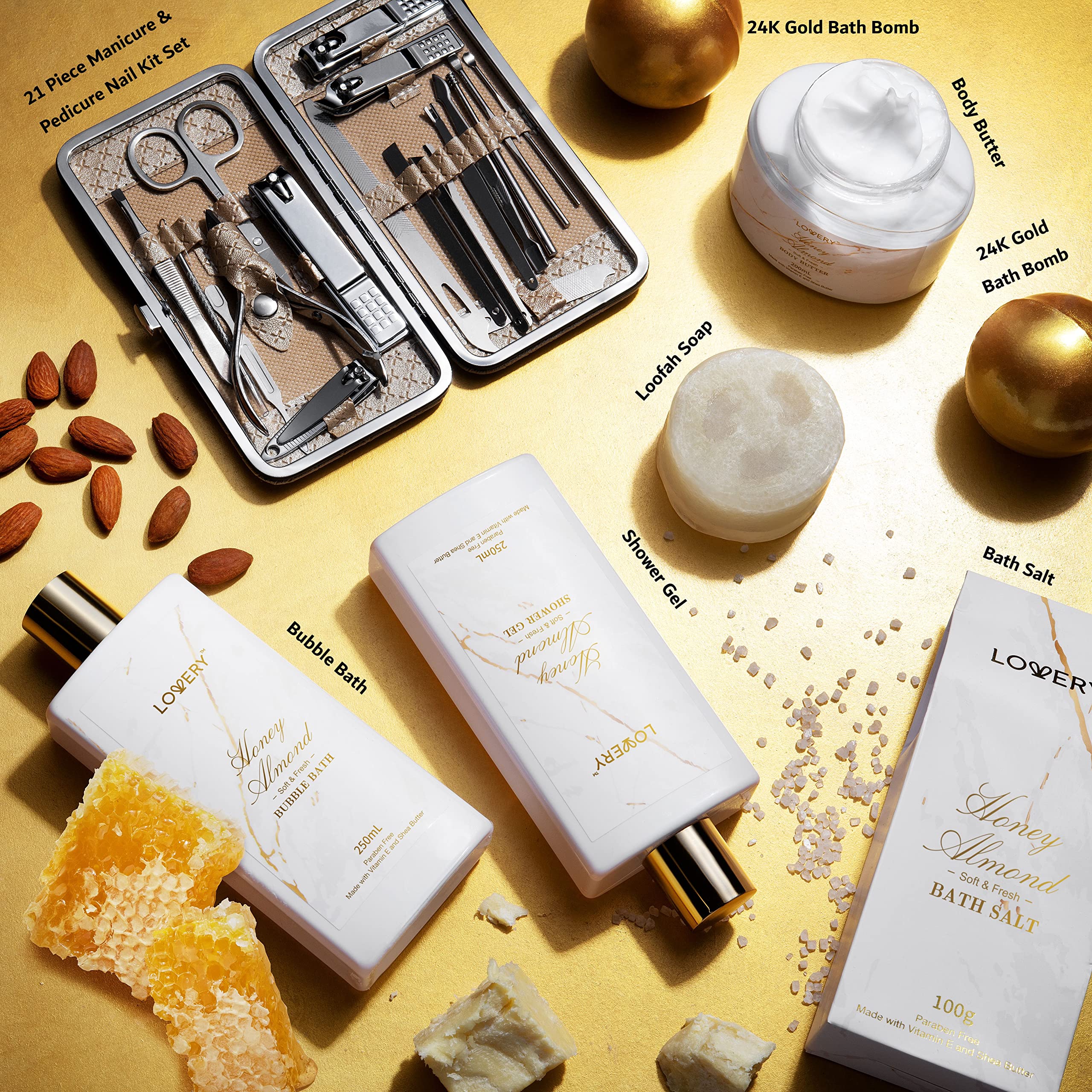 LOVERY 31-Piece Spa Gift Basket for Women – Honey Almond Bath & Nail Kit