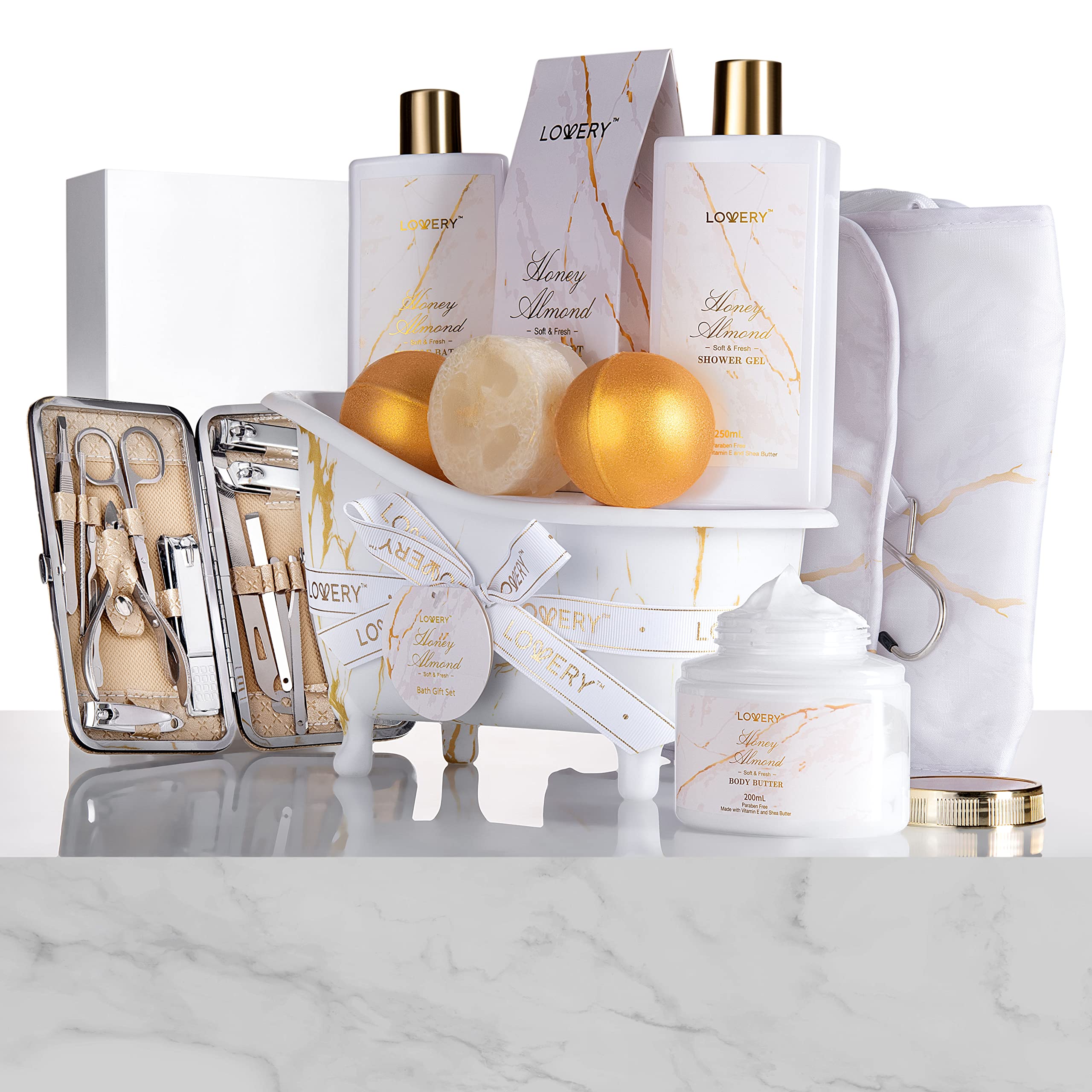 LOVERY 31-Piece Spa Gift Basket for Women – Honey Almond Bath & Nail Kit