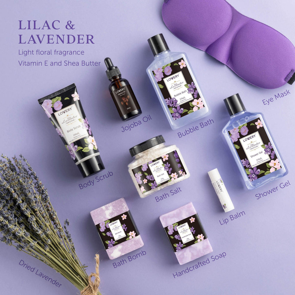 LOVERY Gift Baskets for Women – Lavender & Lilac Spa Set | Bath & Body Gifts