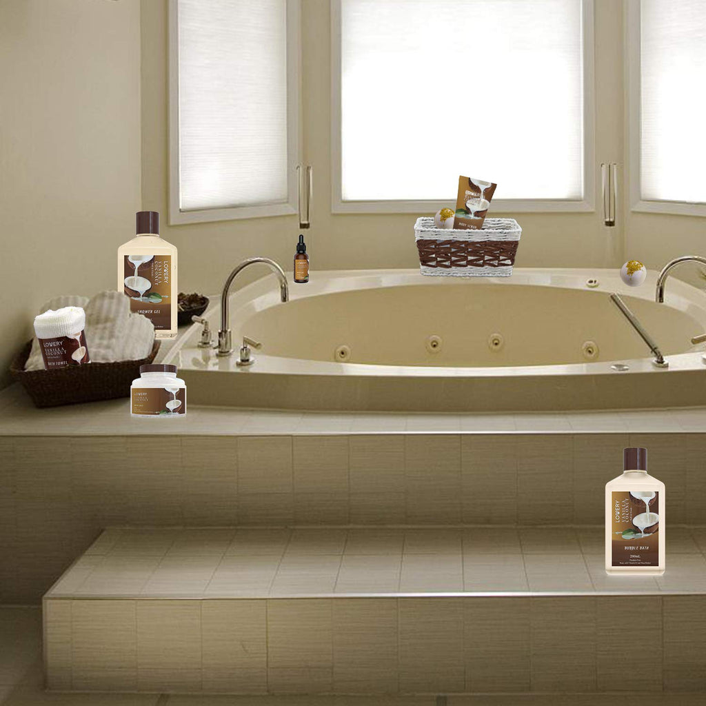 LOVERY 9-Piece Vanilla Coconut Spa Gift Basket for Women – Luxurious Bath & Body Set