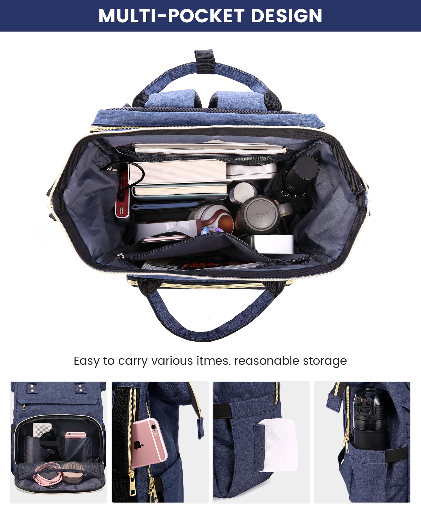 LOVEVOOK 17.3-Inch Laptop Backpack for Women – Navy, Water-Resistant, USB Port