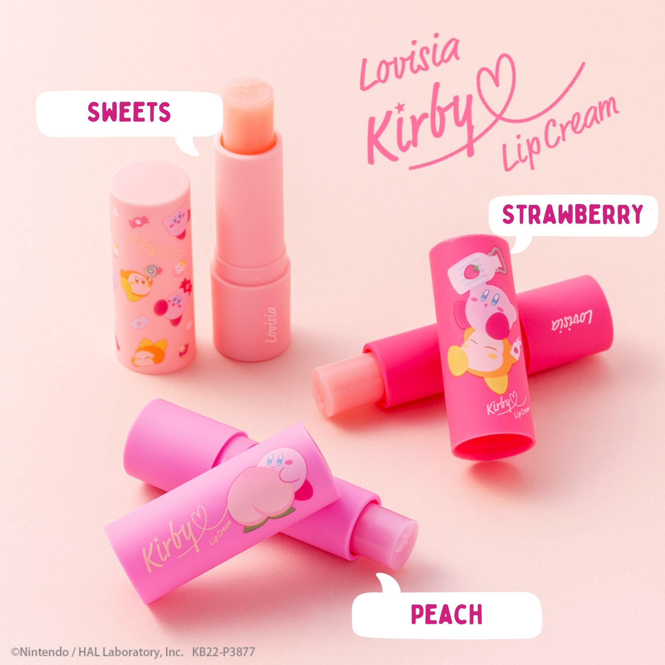 Lovisia Kirby 3EA Hydrating Lip Balm – Strawberry, Peach & Cake | Made in Japan