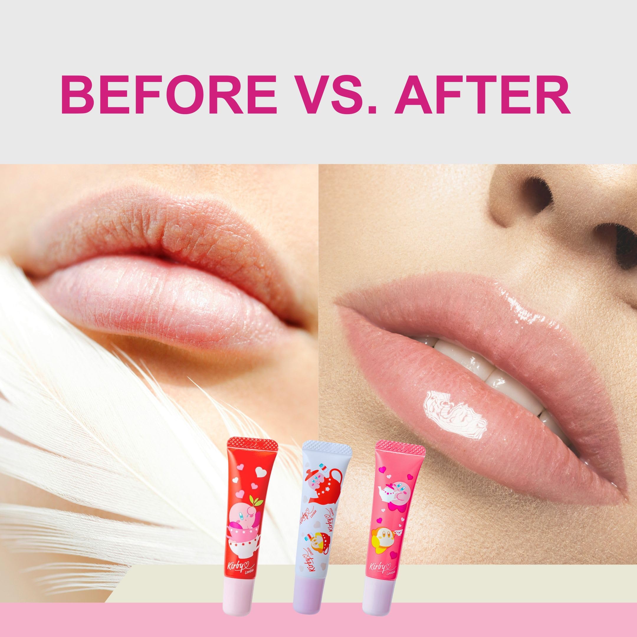 Lovisia Kirby 3-Count Cute Lip Gloss Set – Hydrating Clear Glosses with Rose, Tea Leaf Extract & Vitamin E