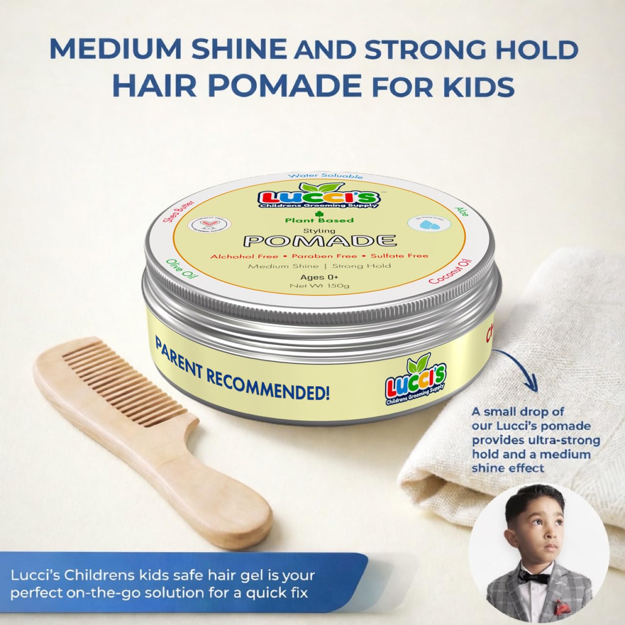 LUCCI'S Baby Hair Gel - Plant-Based 5oz Infant Styling Paste | Medium Shine & Strong Hold