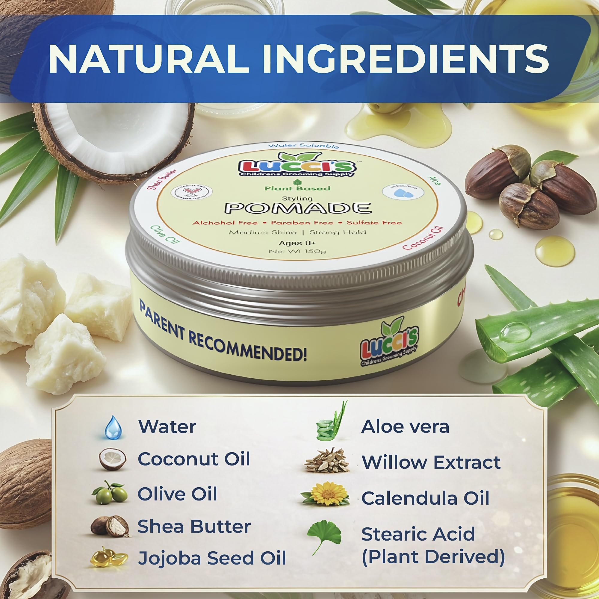 LUCCI'S Baby Hair Gel - Plant-Based 5oz Infant Styling Paste | Medium Shine & Strong Hold