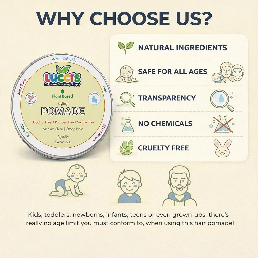 LUCCI'S Baby Hair Gel - Plant-Based 5oz Infant Styling Paste | Medium Shine & Strong Hold