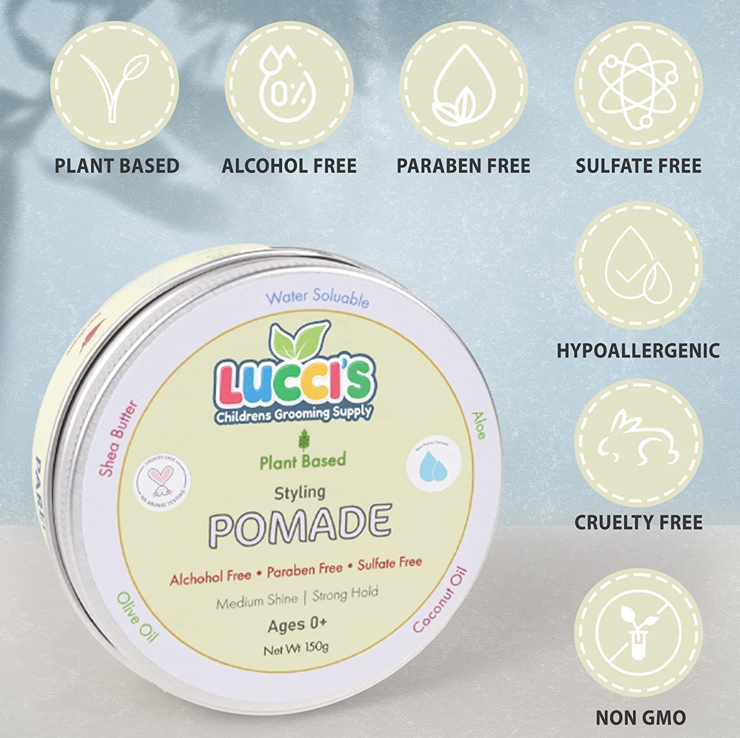 LUCCI'S Baby Hair Gel - Plant-Based 5oz Infant Styling Paste | Medium Shine & Strong Hold
