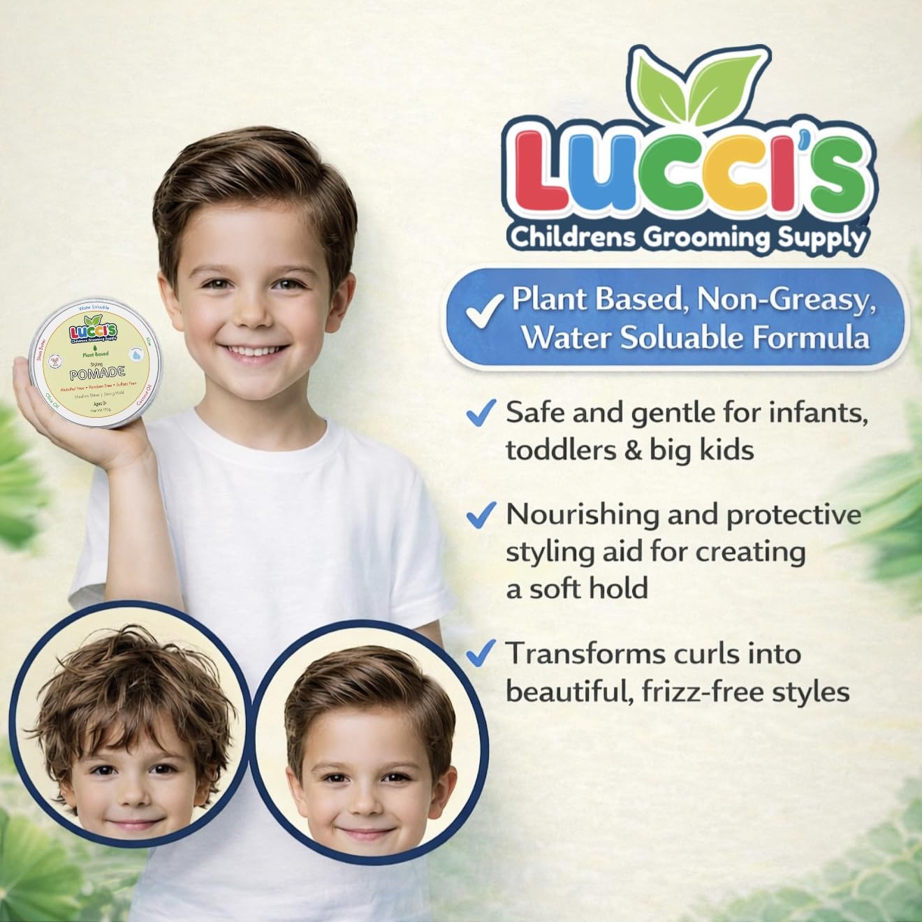 LUCCI'S Baby Hair Gel - Plant-Based 5oz Infant Styling Paste | Medium Shine & Strong Hold