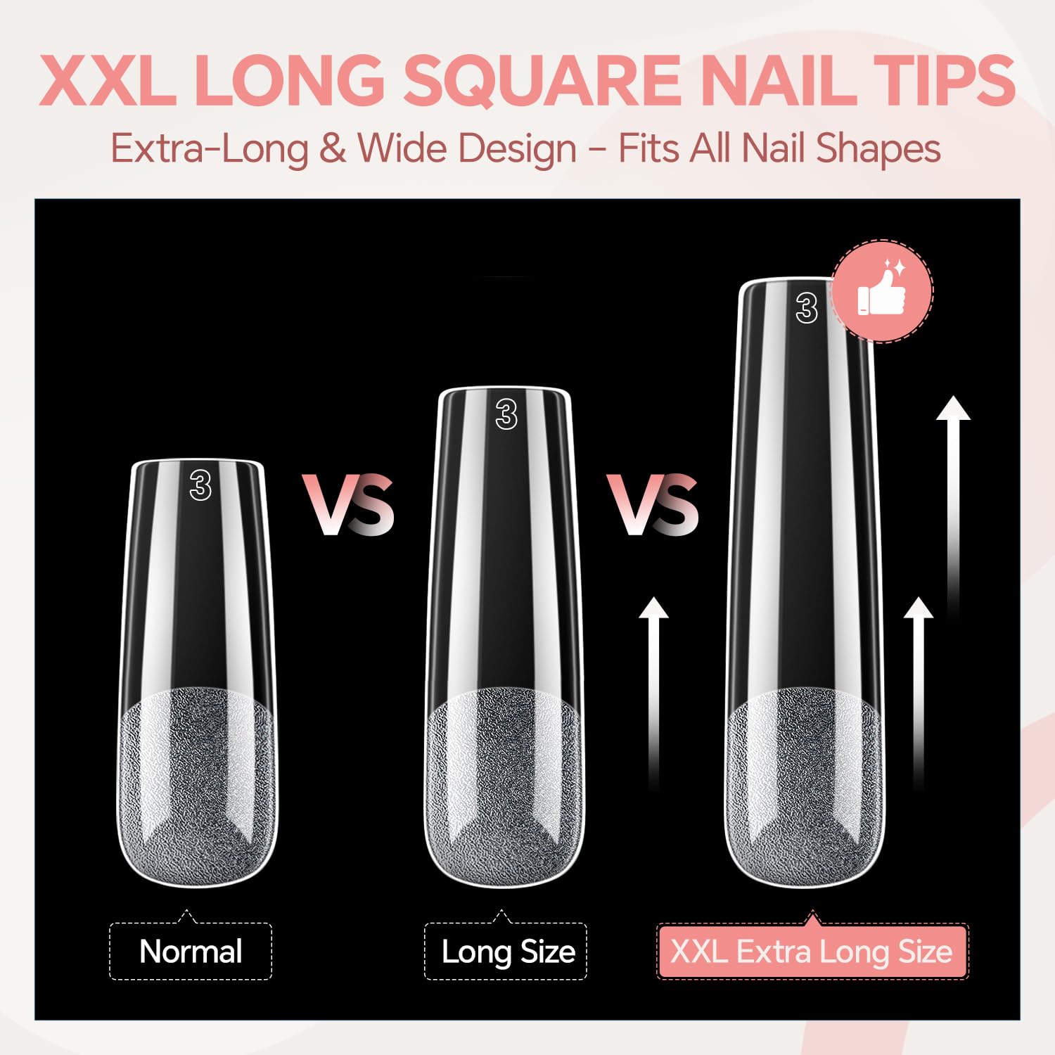 Luckyfairy XXL No C Curve Square Flat Nail Tips - 240pcs, 12 Sizes, Matte Clear