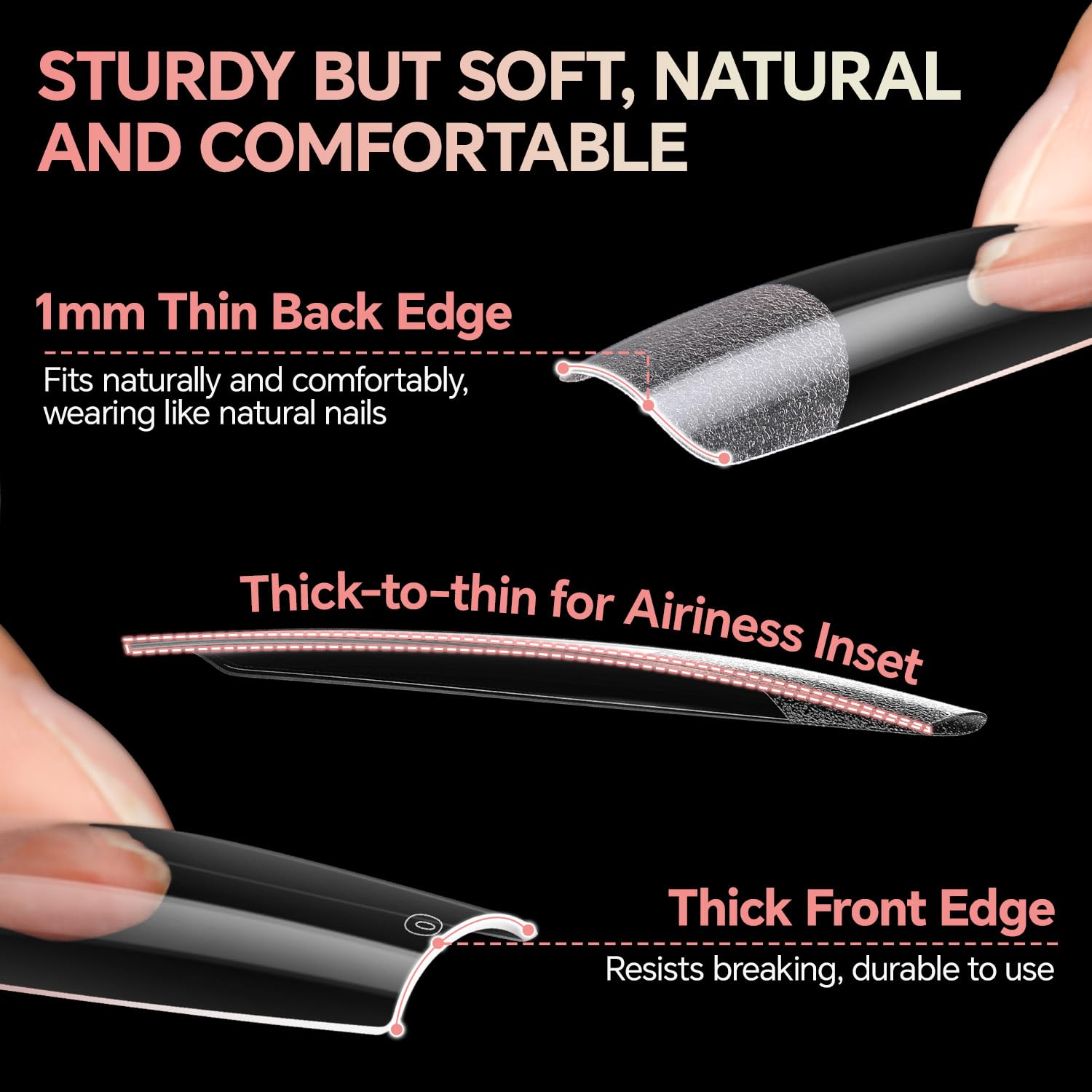 Luckyfairy XXL No C Curve Square Flat Nail Tips - 240pcs, 12 Sizes, Matte Clear