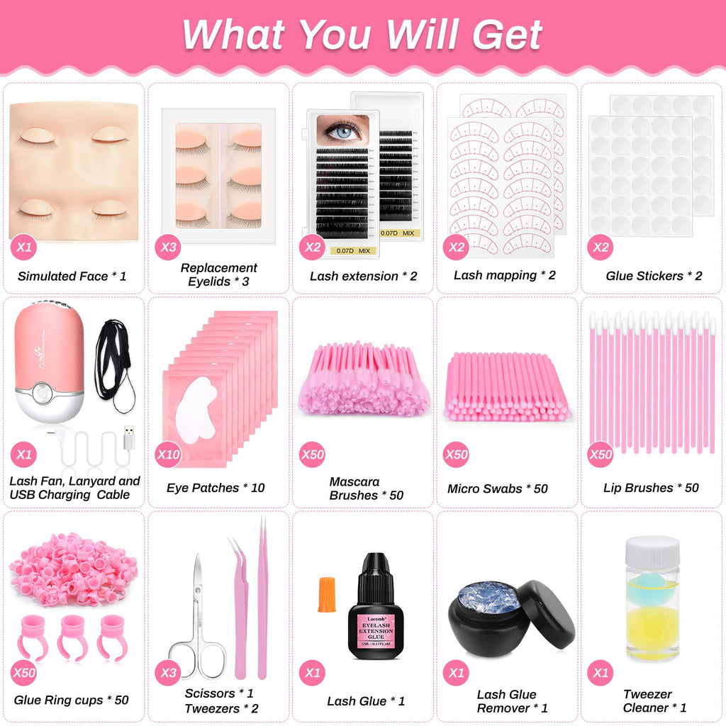 Lucomb DIY Lashes Extension Kit – 227 PCS Lash Training Starter Set