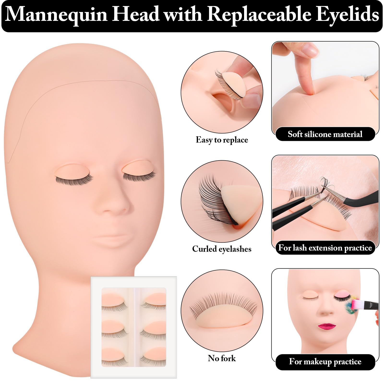 Lucomb Eyelash Extension Kit for Beginners – 345-Piece Practice Set with Mannequin Head