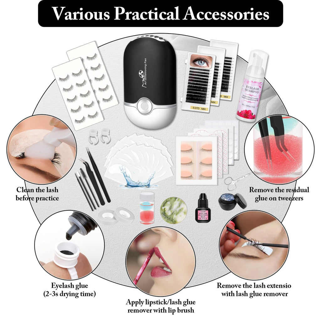 Lucomb Eyelash Extension Kit for Beginners – 345-Piece Practice Set with Mannequin Head