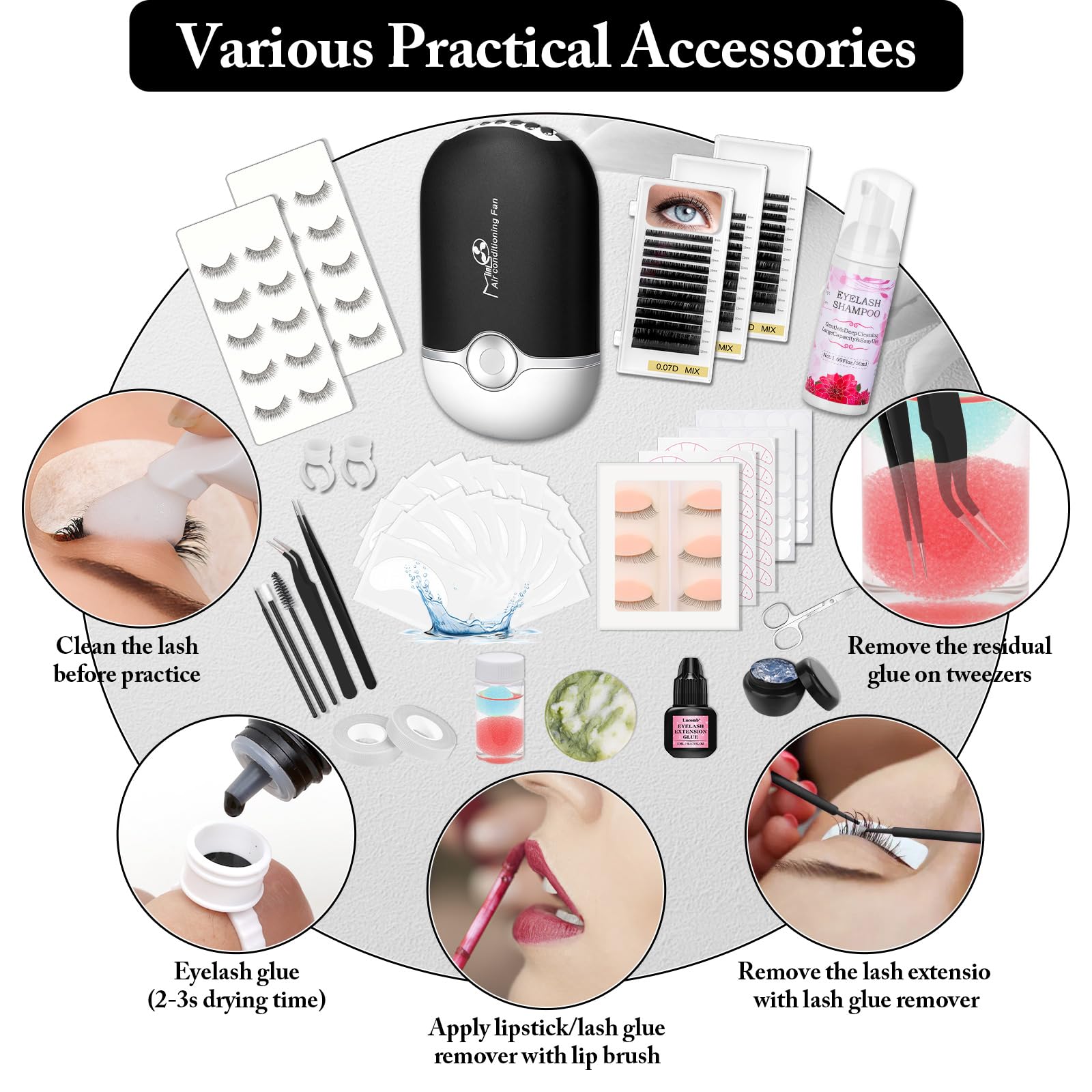 Lucomb Eyelash Extension Kit for Beginners – 345-Piece Practice Set with Mannequin Head