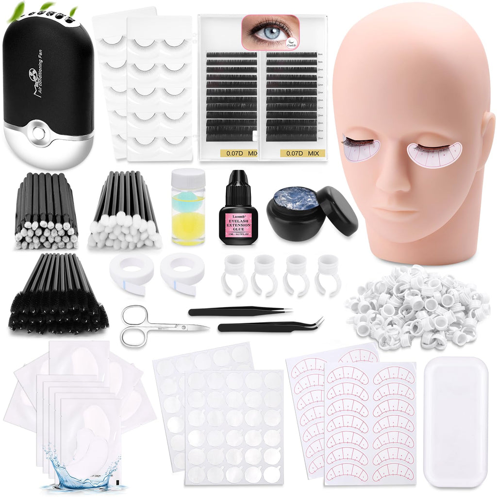 Lucomb Eyelash Training Kit — Complete Practice Set with Mannequin Head