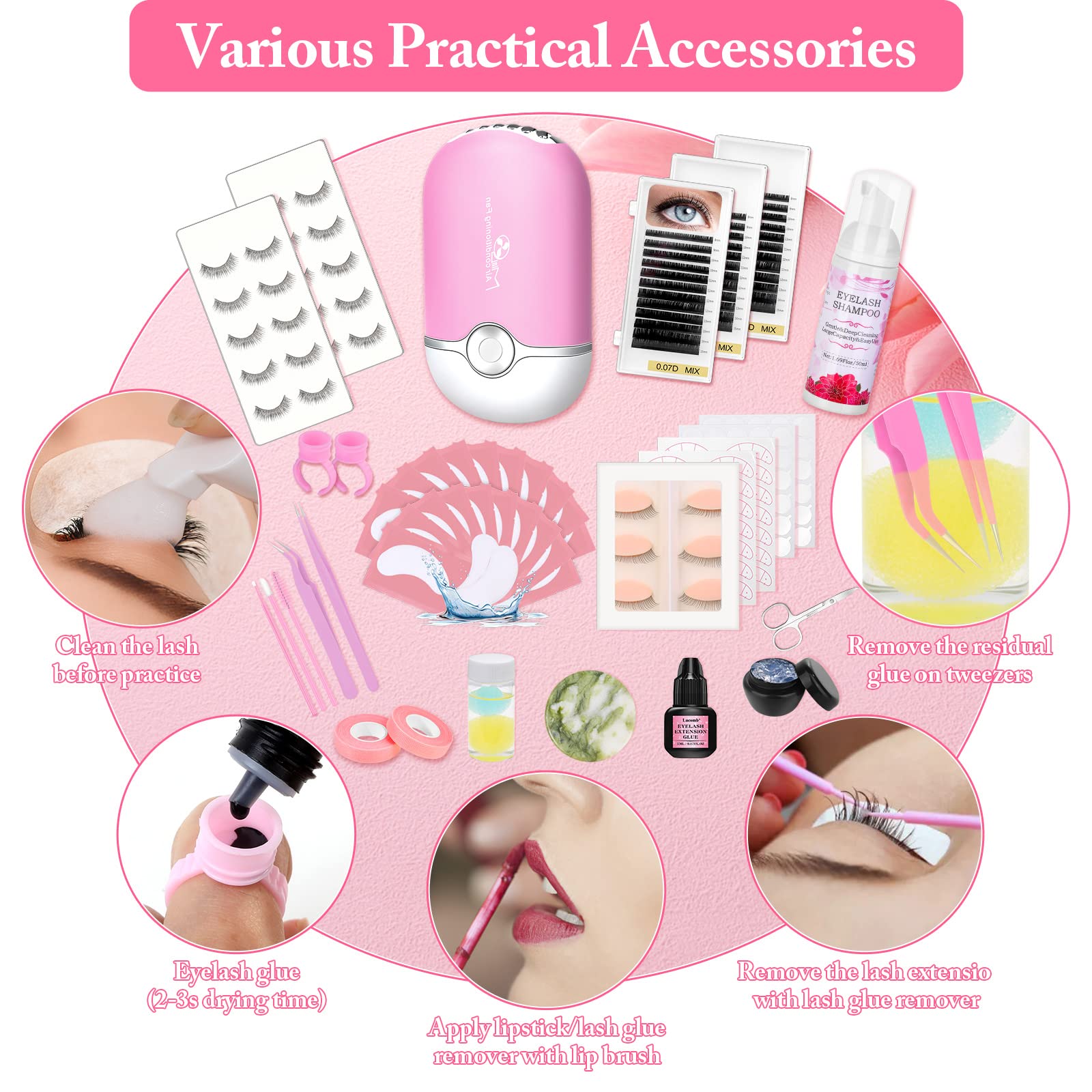 Lucomb Eye Lash Extension Practice Kit – 345 Pcs with Manikin Head & Tools