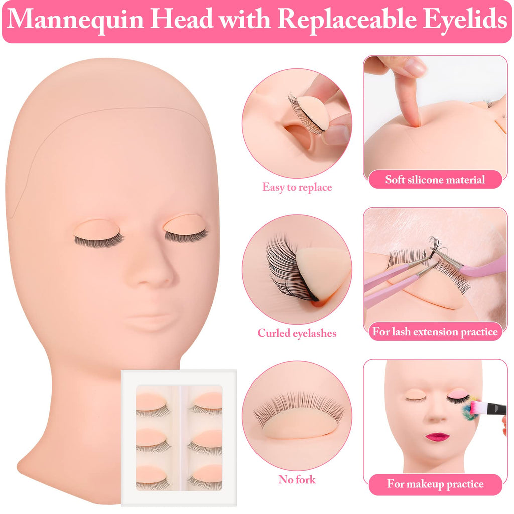 Lucomb Eye Lash Extension Practice Kit – 345 Pcs with Manikin Head & Tools
