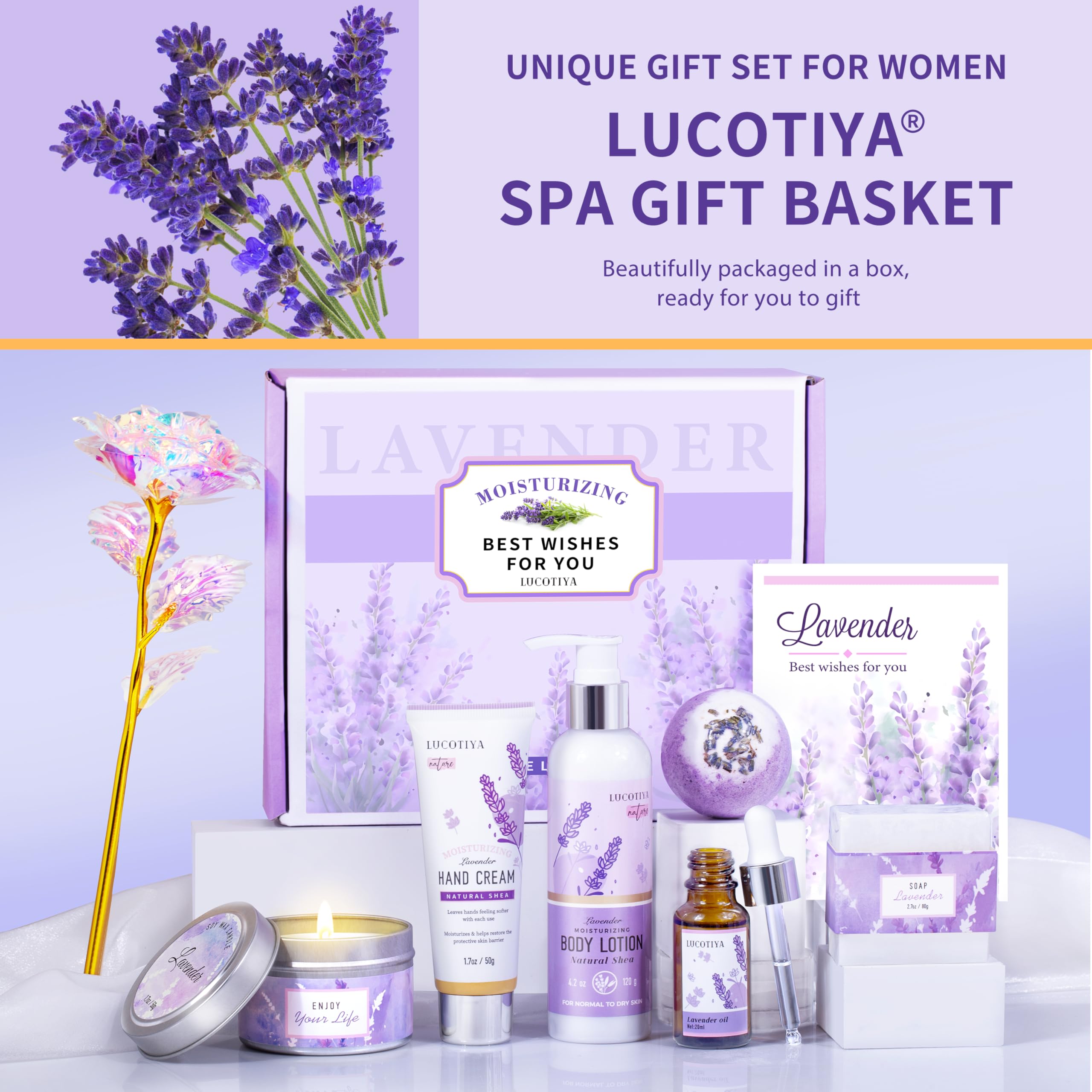 LUCOTIYA Lavender Spa Gift Set – Relaxing Bath & Body Gift Box for Her