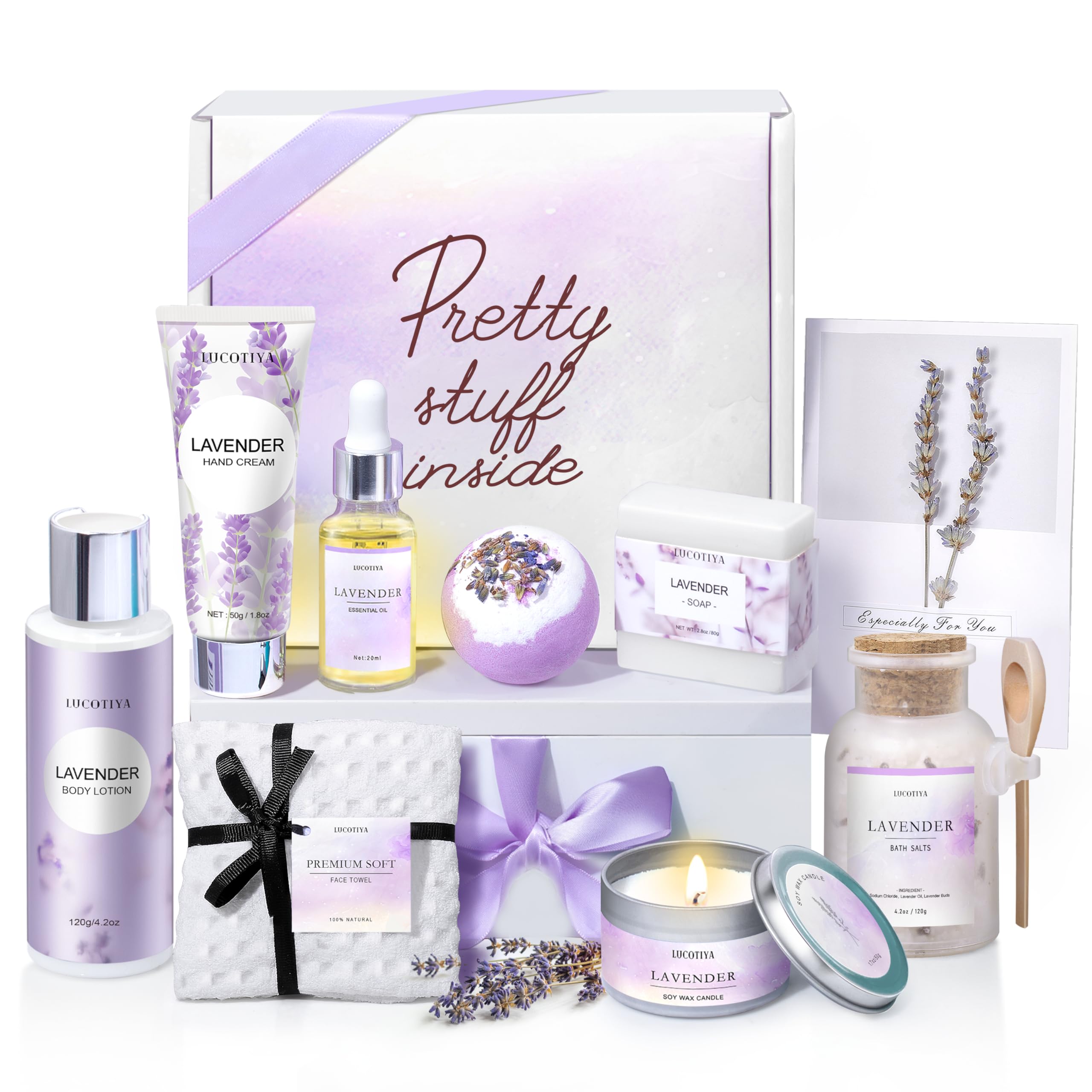 LUCOTIYA Lavender Spa Gift Set – 10-Piece Womens Bath & Body Gift Basket