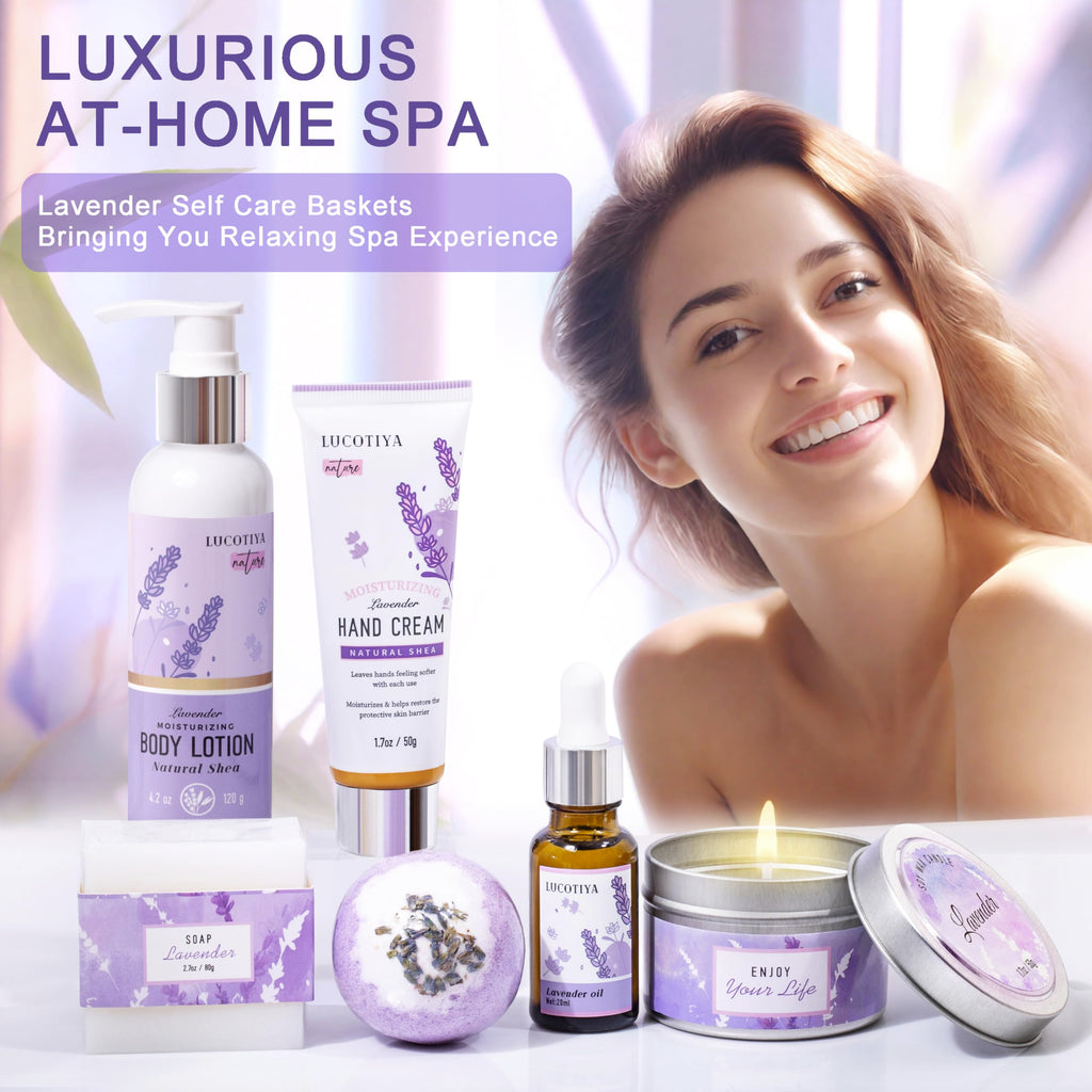 LUCOTIYA Lavender Spa Gift Set – Relaxing Bath & Body Gift Box for Her