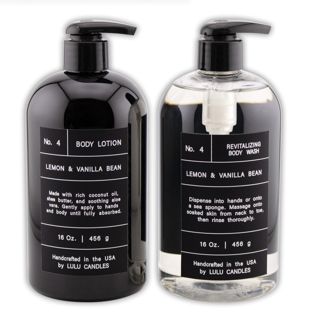 Lulu Candles Lemon & Vanilla Bean: Revitalizing Body Wash & Nourishing Body Lotion, 2-Piece Set (16 oz Each)
