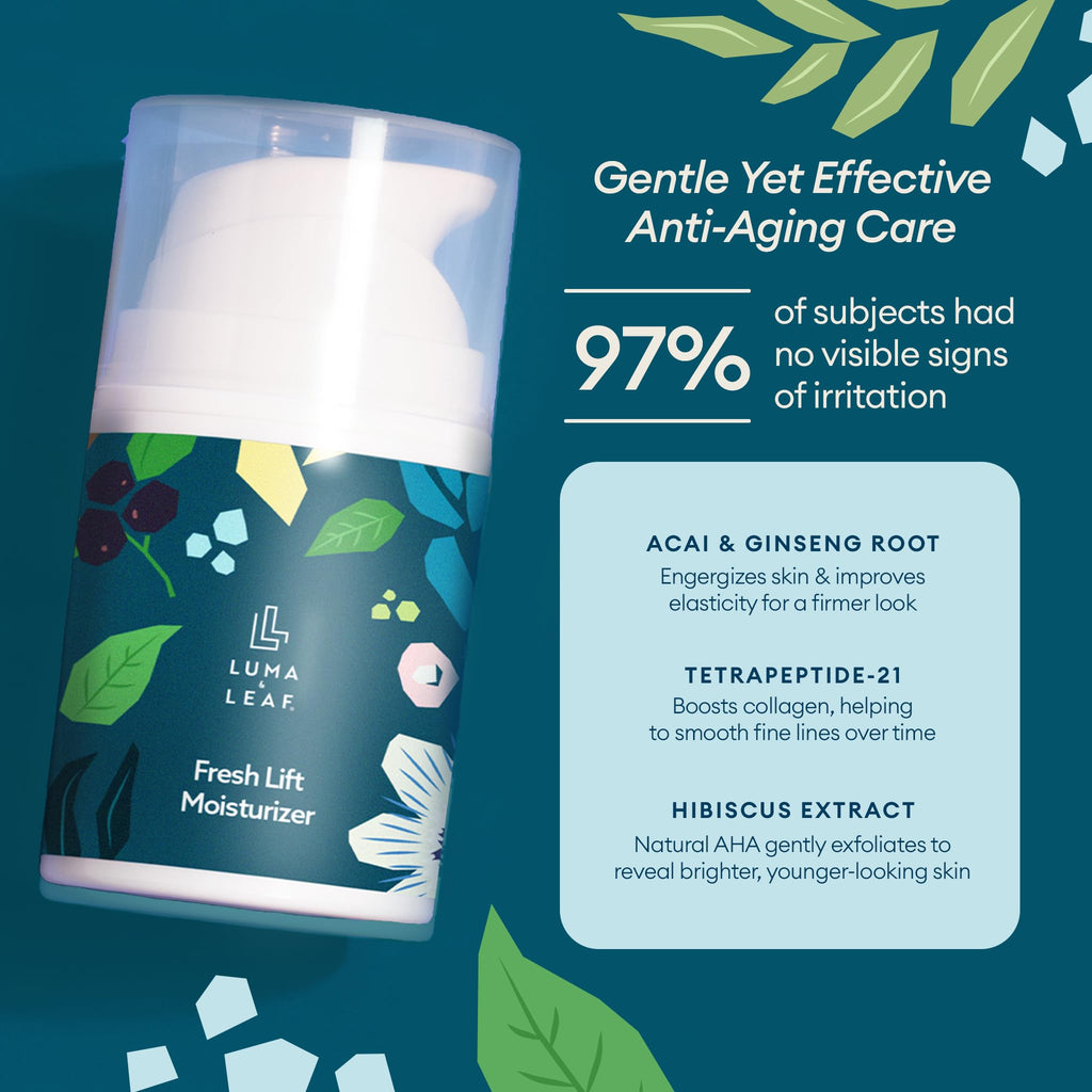 LUMA & LEAF Fresh Lift Peptide Moisturizer | Hyaluronic Acid & Hibiscus, Daily Anti-Aging Cream | 1.7 fl oz