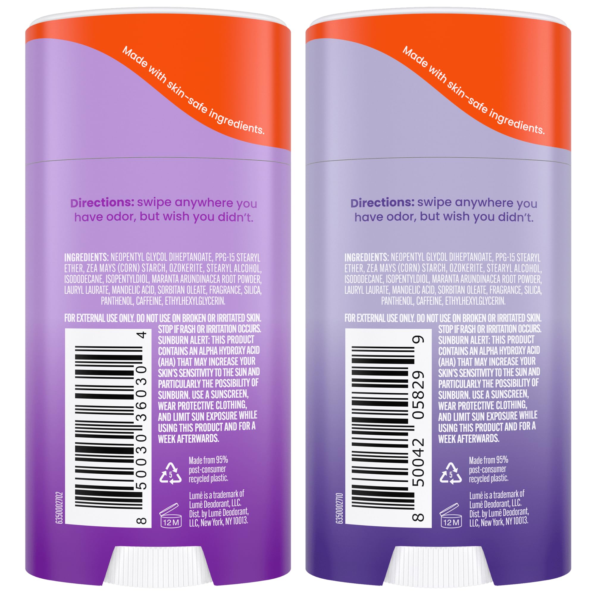 Lume Whole Body Deodorant – 72-Hour Odor Control | Aluminum Free, Baking Soda Free | 2-Pack (Soft Powder & Lavender Sage)