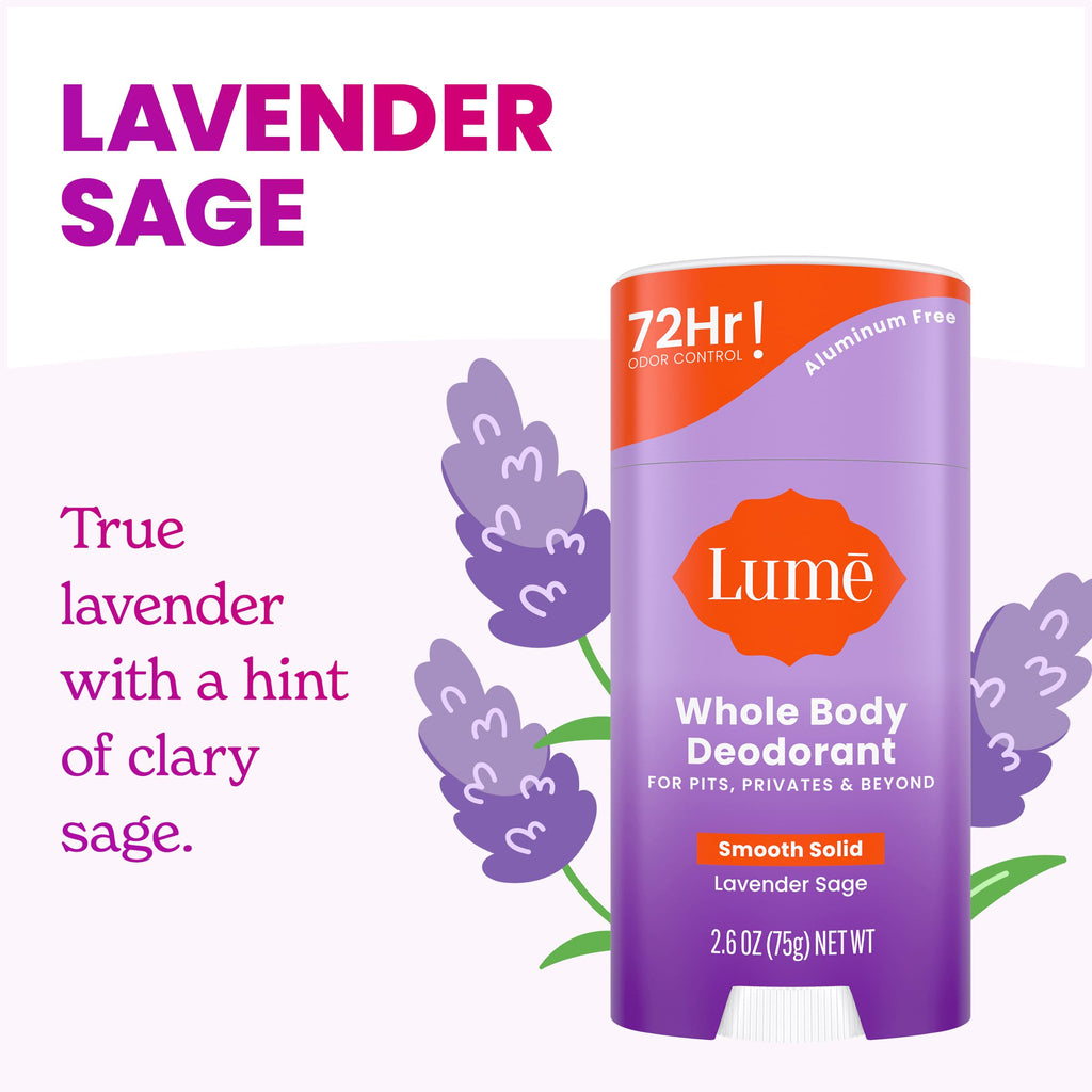 Lume Whole Body Deodorant - Aluminum & Baking Soda Free, 72-Hour Odor Control, Lavender Sage (Pack of 3)