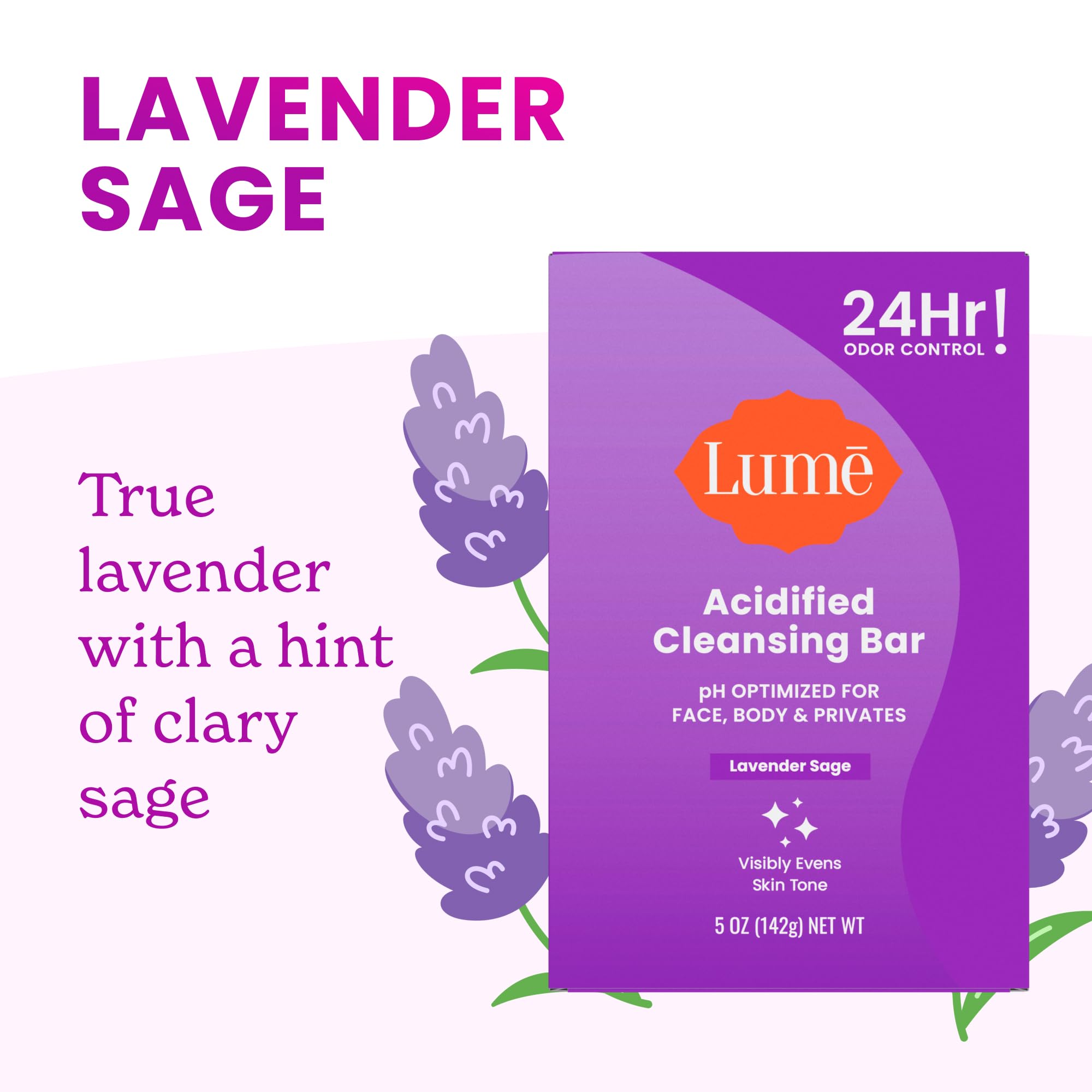Lume Acidified Body Cleansing Bar – 24-Hour Odor Control (3-Pack: Tangerine, Lavender & Unscented)