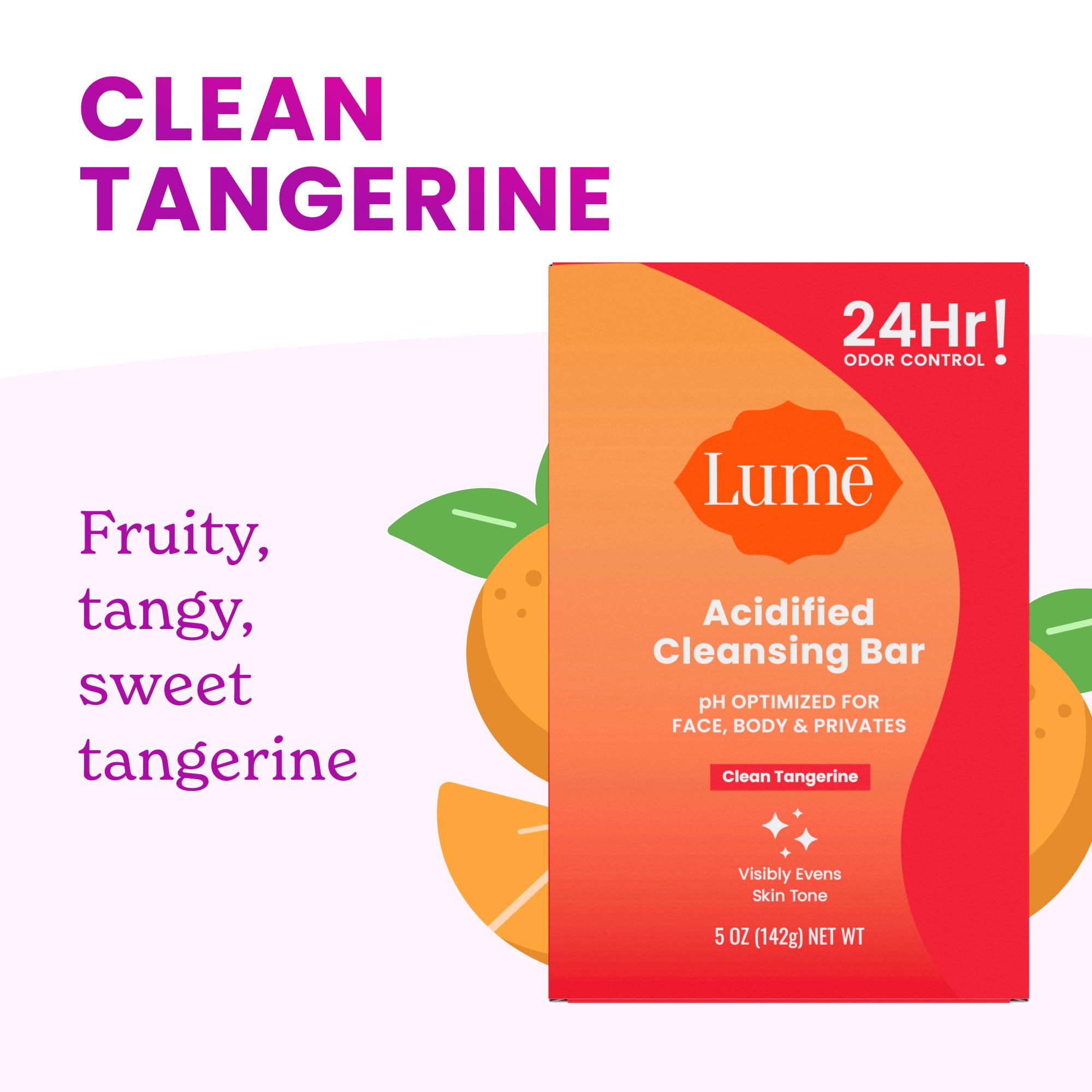 Lume Acidified Body Cleansing Bar – 24-Hour Odor Control (3-Pack: Tangerine, Lavender & Unscented)