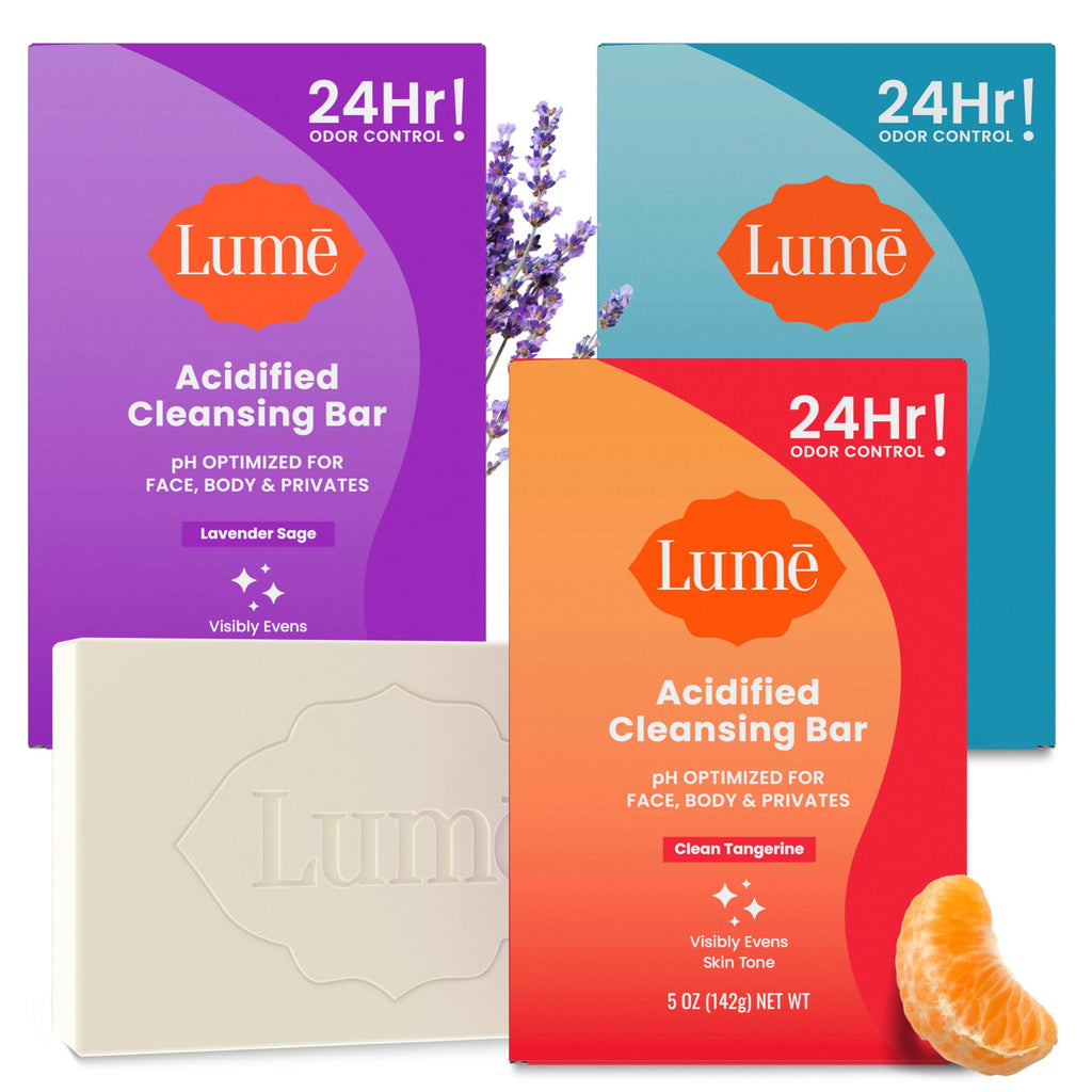 Lume Acidified Body Cleansing Bar – 24-Hour Odor Control (3-Pack: Tangerine, Lavender & Unscented)