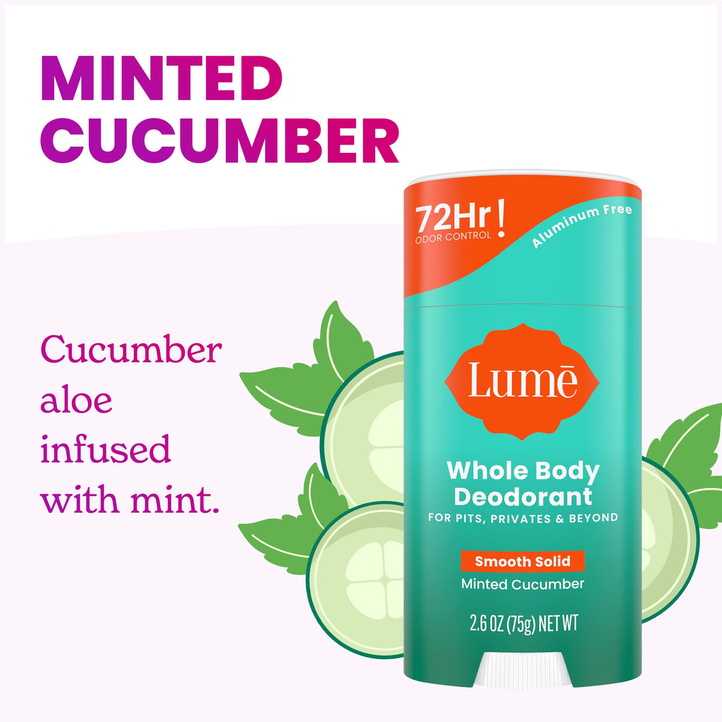 Lume Whole Body Deodorant – Minted Cucumber, 72-Hour Odor Control (3-Pack)