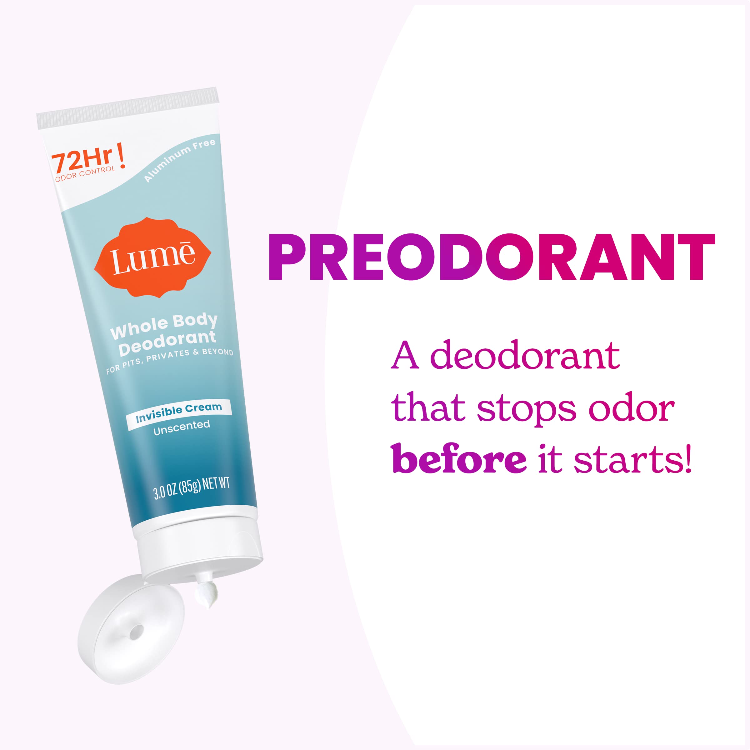 Lume Whole Body Deodorant – Invisible Cream Tube | 72 Hour Odor Control | Aluminum Free & Baking Soda Free