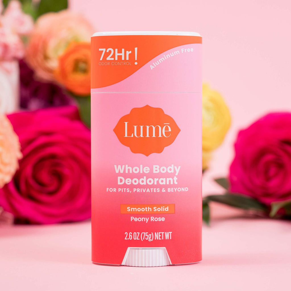Lume Whole Body Deodorant – Smooth Solid Stick, Aluminum & Baking Soda Free, 72-Hour Odor Control, Peony Rose (3-Pack)