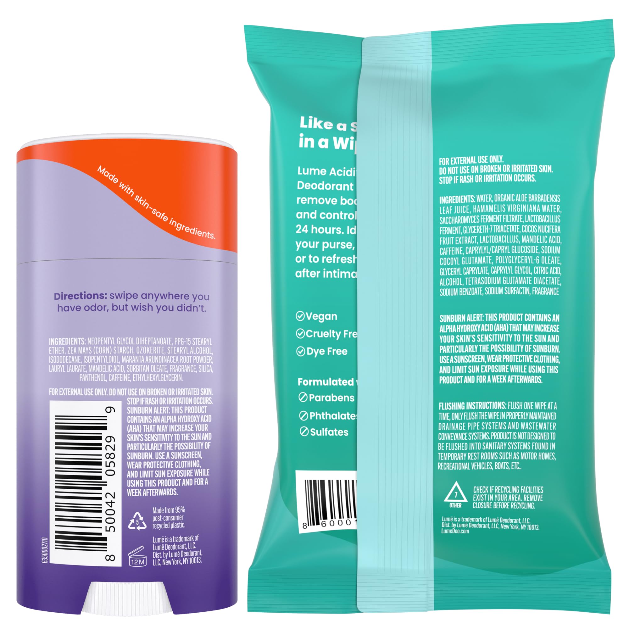 Lume Whole Body Deodorant – Doctor Developed, Smooth Powder Stick & Flushable Wipes (Aluminum & Baking Soda Free)