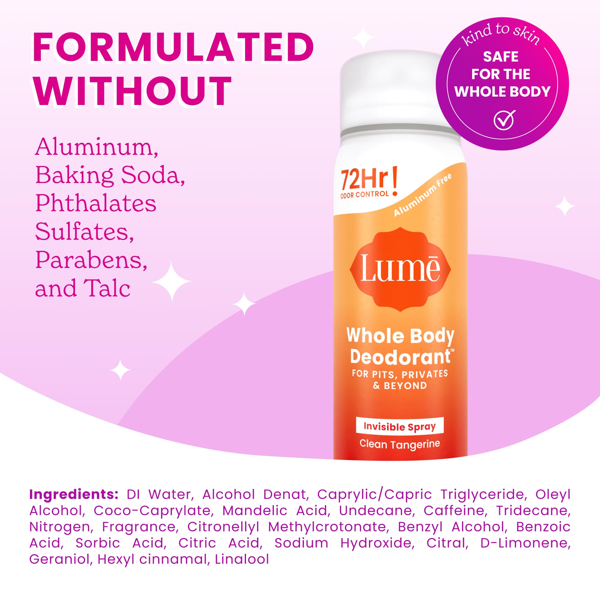 Lume Invisible Spray Deodorant for Women – 2 Pack: Full-Size 3.6 oz + Mini 1 oz - Clean Tangerine