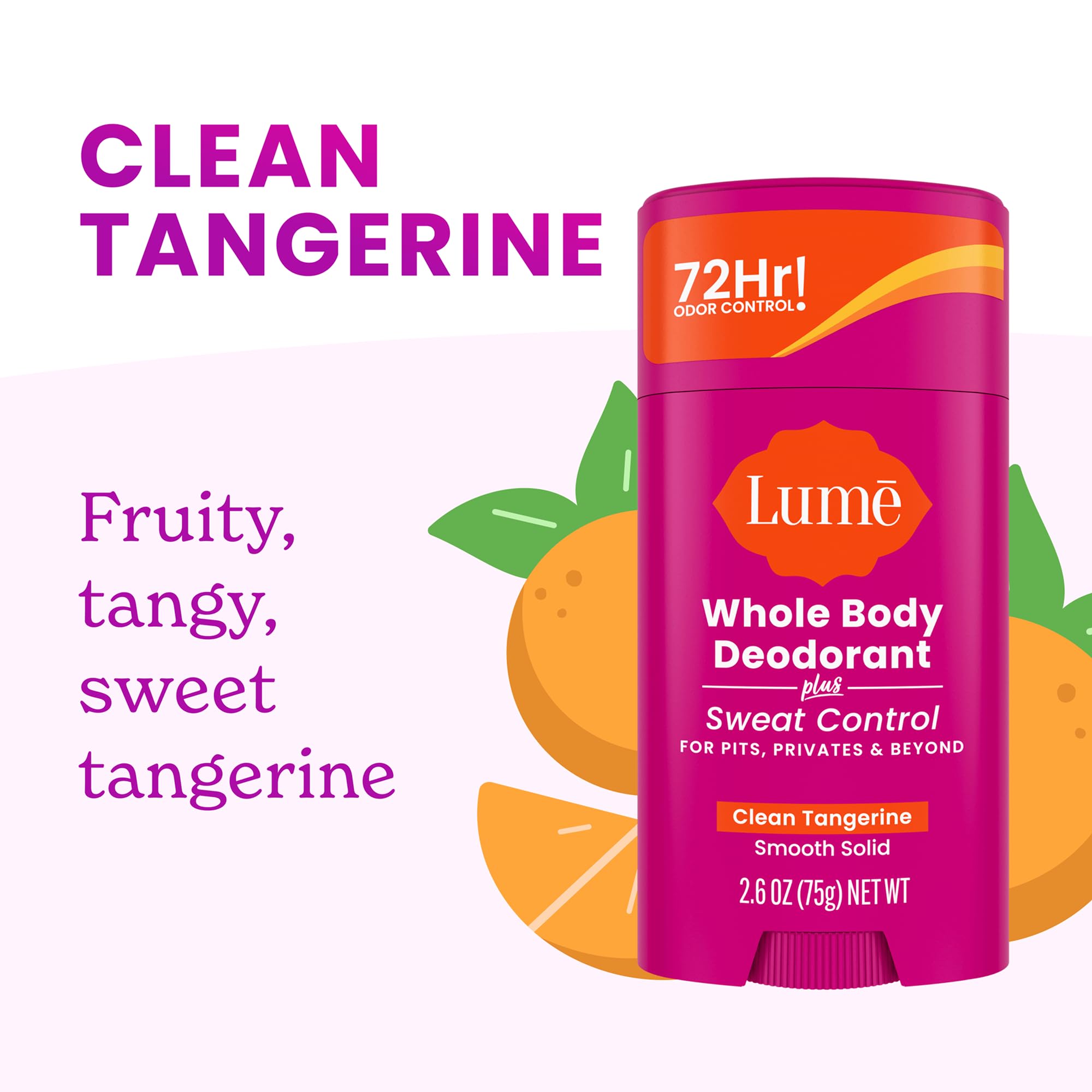 Lume Deodorant Plus Sweat Control - Maximum Strength Antiperspirant, Baking Soda Free, Clean Tangerine (2-Pack)