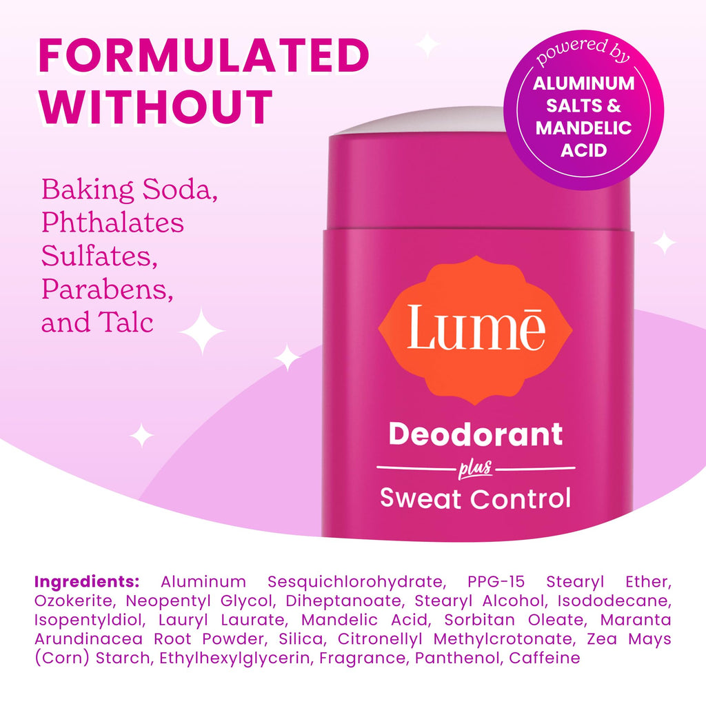 Lume Deodorant Plus Sweat Control - Maximum Strength Antiperspirant, Baking Soda Free, Clean Tangerine (2-Pack)