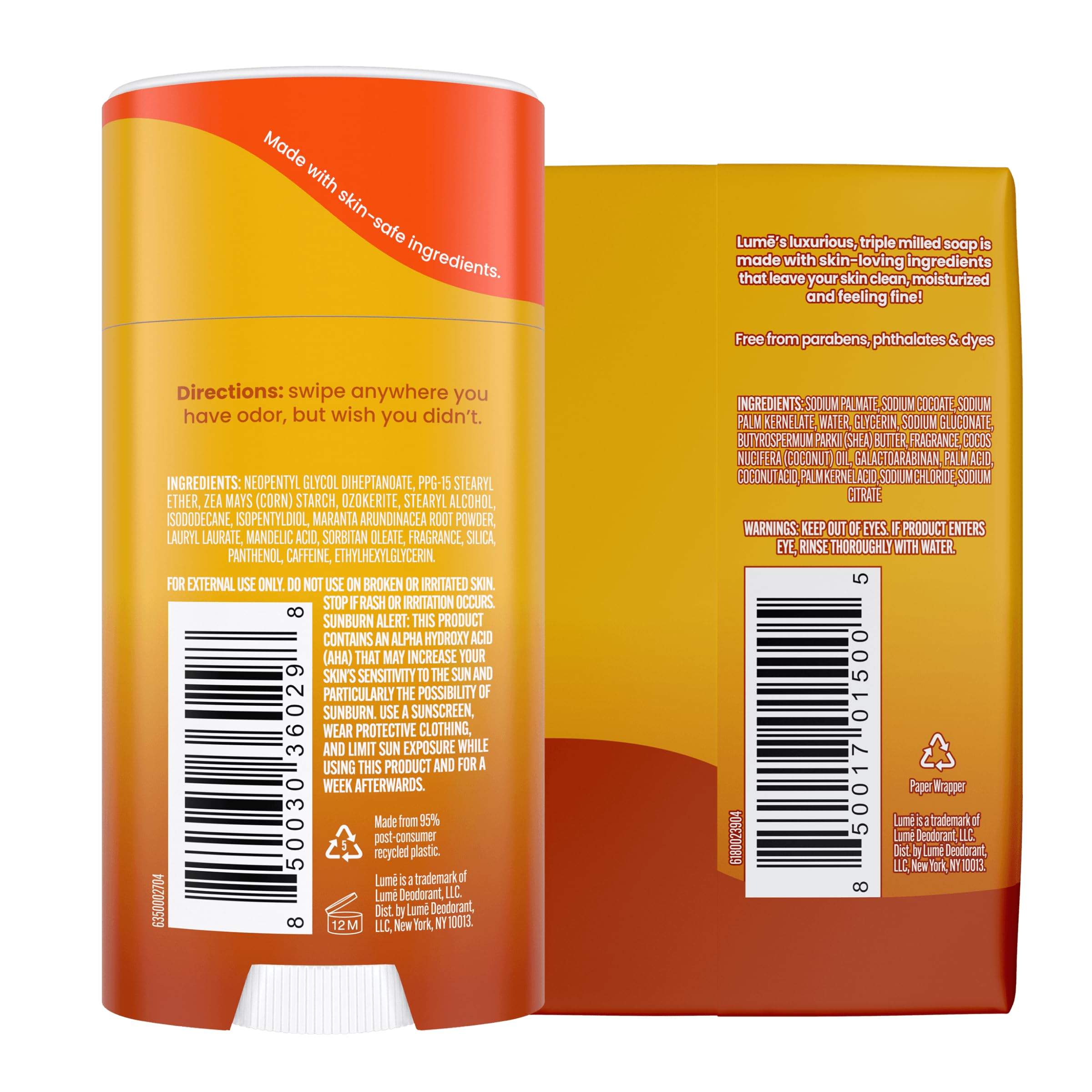 Lume Whole Body Deodorant & Soap – Aluminum-Free, Baking Soda Free, Toasted Coconut (2x 2.6 oz Sticks + 2x 5 oz Soaps)