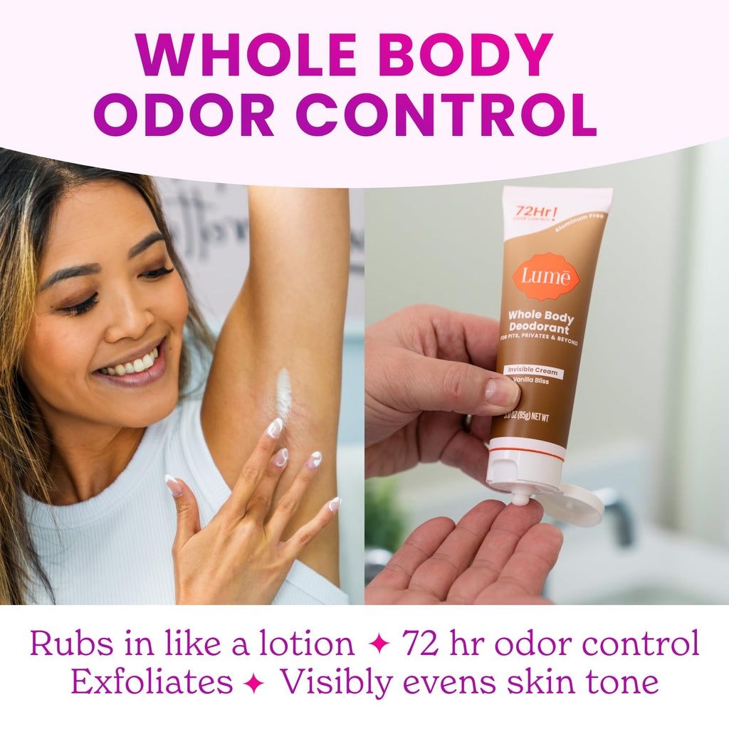 Lume Whole Body Deodorant – Invisible Cream Tube, Vanilla Bliss, Aluminum & Baking Soda Free | 72-Hour Odor Control (2-Pack)