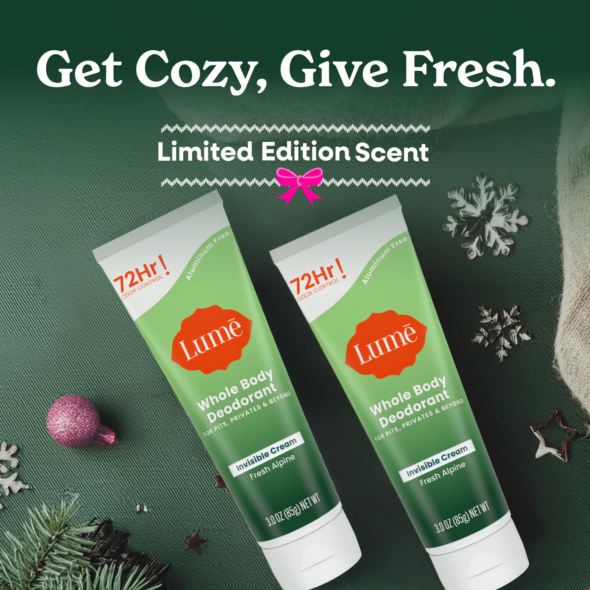 Lume Whole Body Deodorant - Invisible Cream Tube (3 oz) | 72-Hour Odor Control | Aluminum & Baking Soda Free - Fresh Alpine
