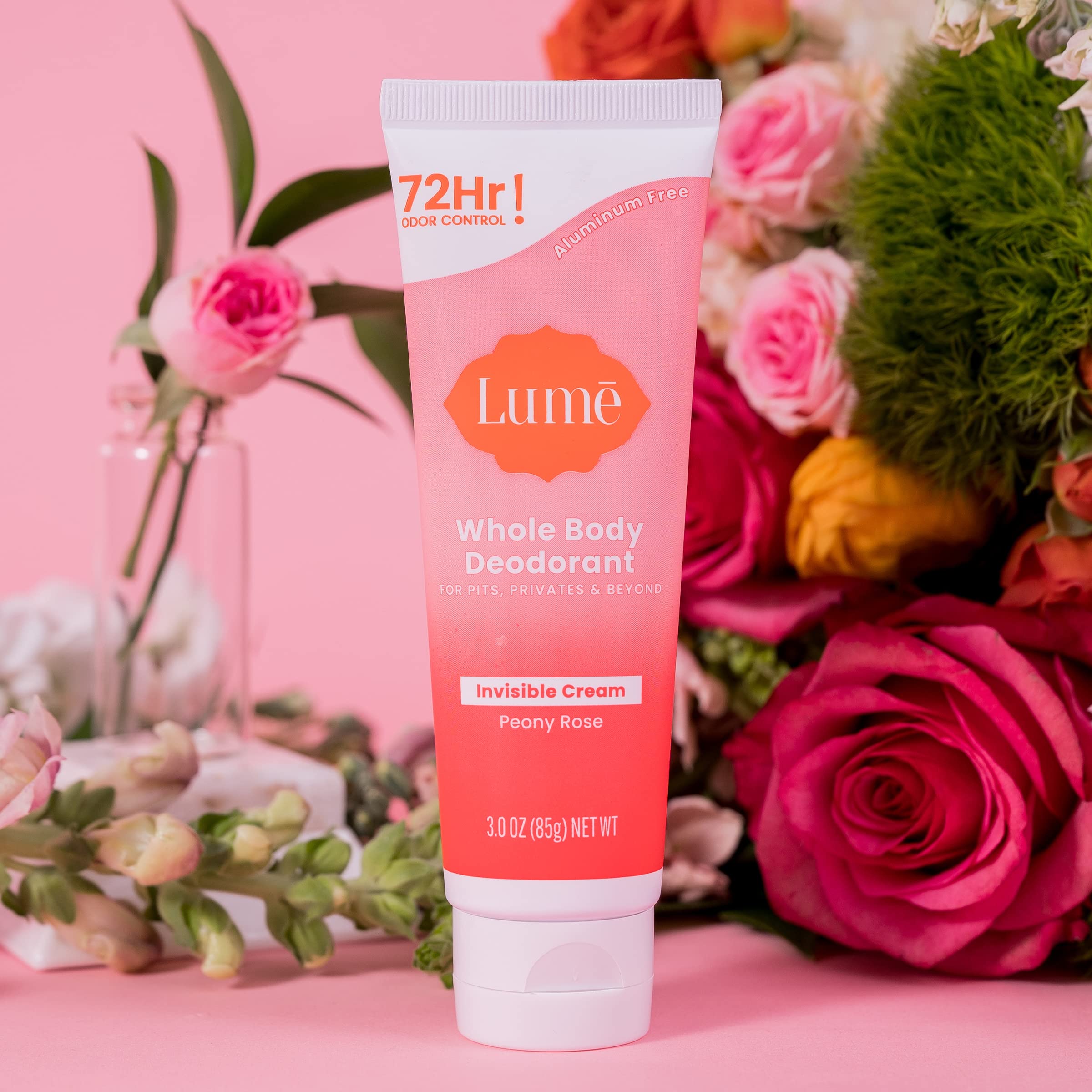 Lume Whole Body Deodorant – Peony Rose Invisible Cream Tube, 72-Hour Odor Control, Aluminum & Baking Soda Free