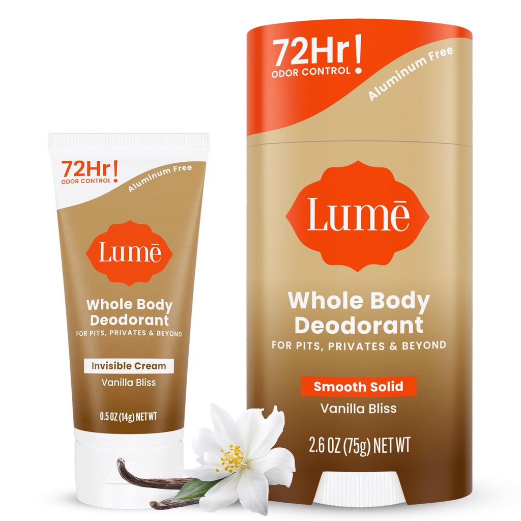 Lume Whole Body Deodorant Bundle – Invisible Cream Mini + Vanilla Bliss Solid Stick – 72-Hour Odor Control