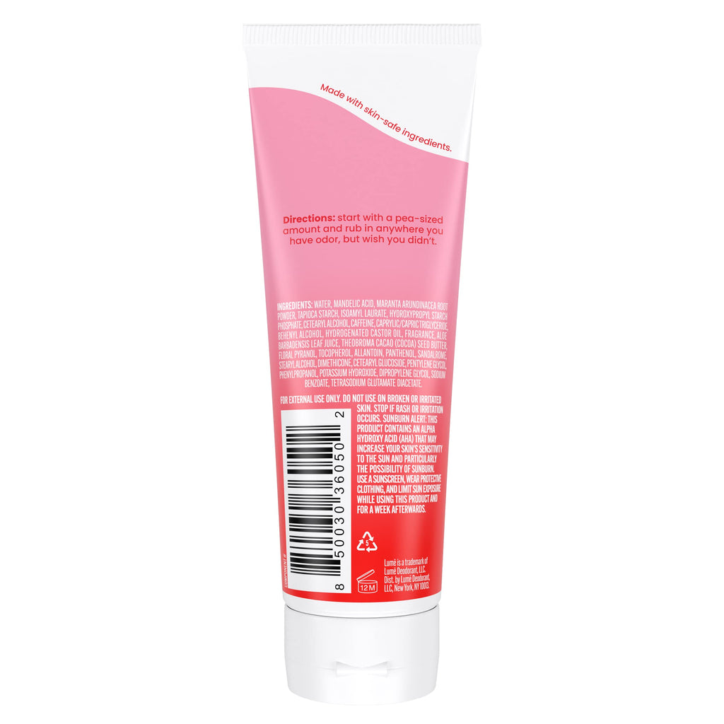 Lume Whole Body Deodorant – Peony Rose Invisible Cream Tube, 72-Hour Odor Control, Aluminum & Baking Soda Free