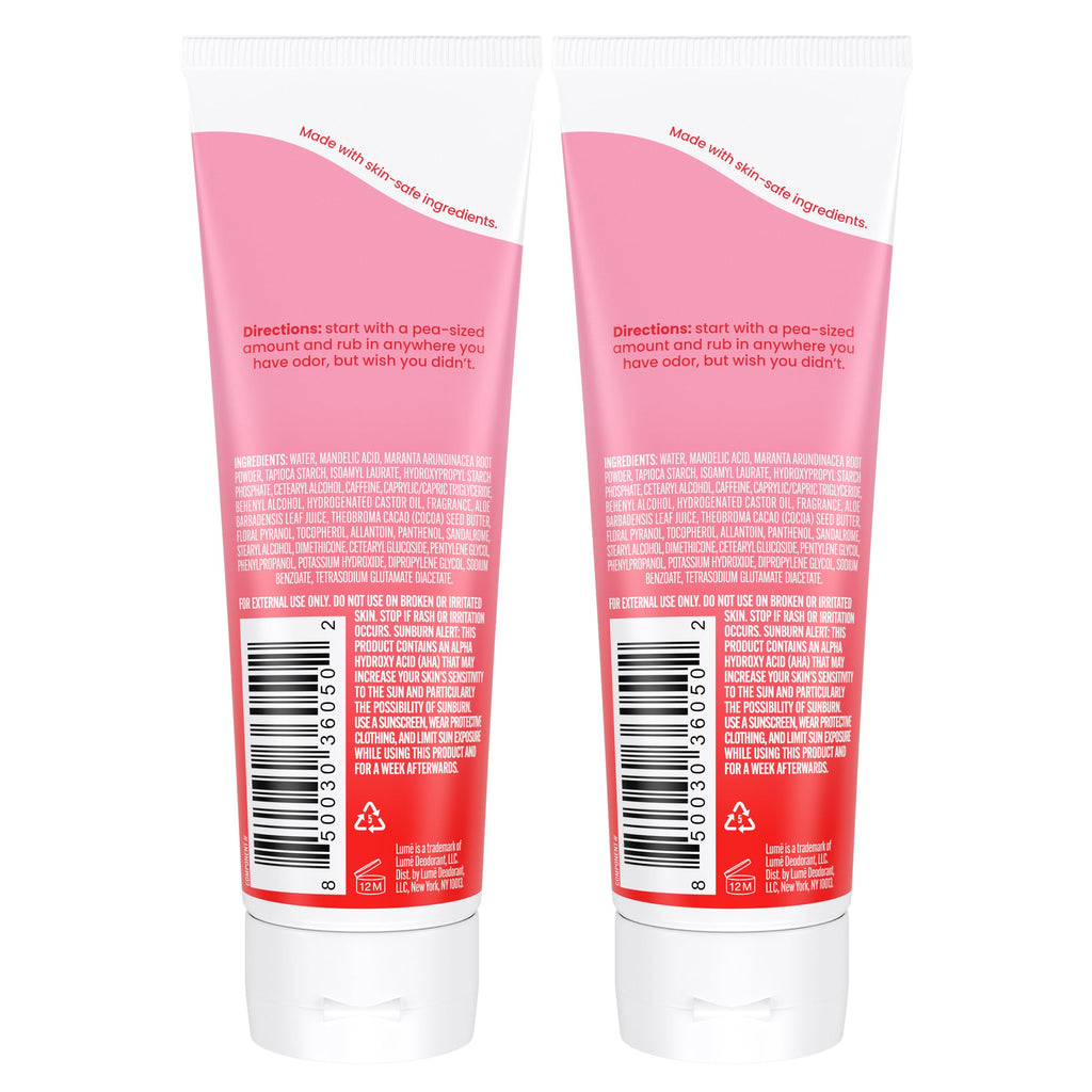 Lume Whole Body Deodorant - Peony Rose Invisible Cream - 72-Hour Odor Control - Aluminum & Baking Soda Free - 3.0 oz Pack of 2