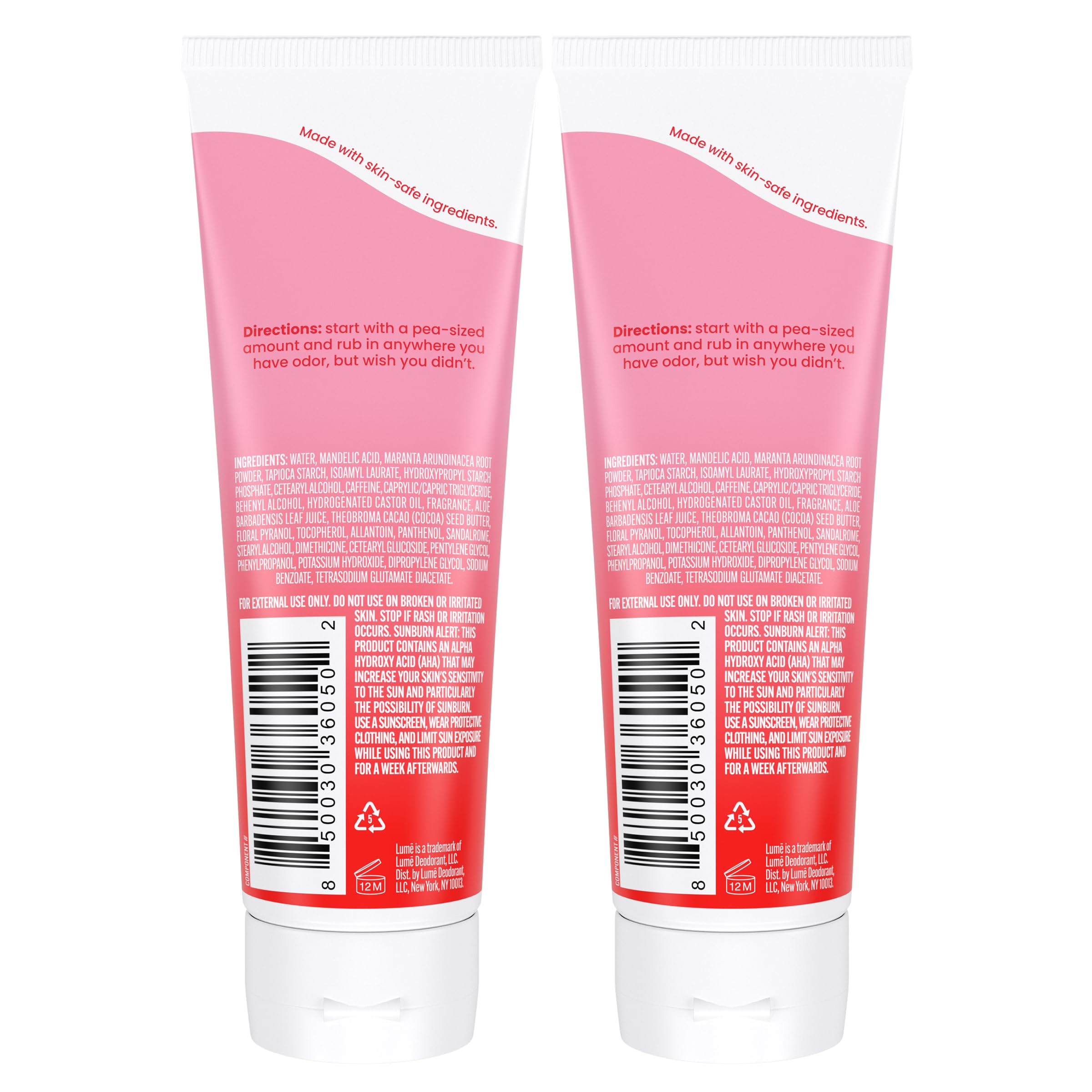 Lume Whole Body Deodorant - Peony Rose Invisible Cream - 72-Hour Odor Control - Aluminum & Baking Soda Free - 3.0 oz Pack of 2