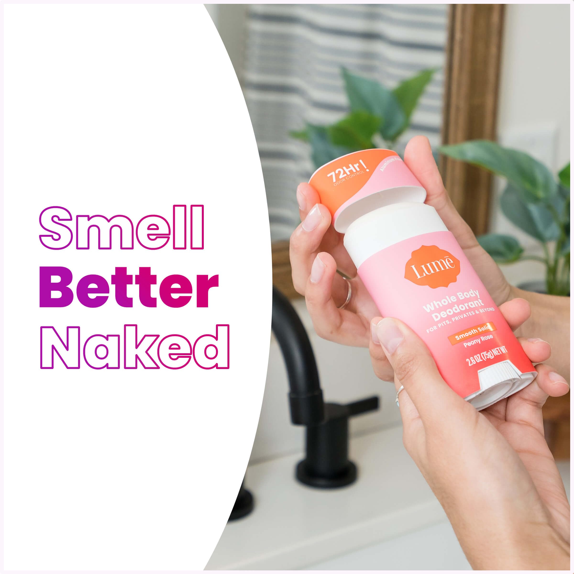 Lume Whole Body Deodorant – Smooth Solid Stick, Aluminum & Baking Soda Free, 72-Hour Odor Control, Peony Rose (3-Pack)